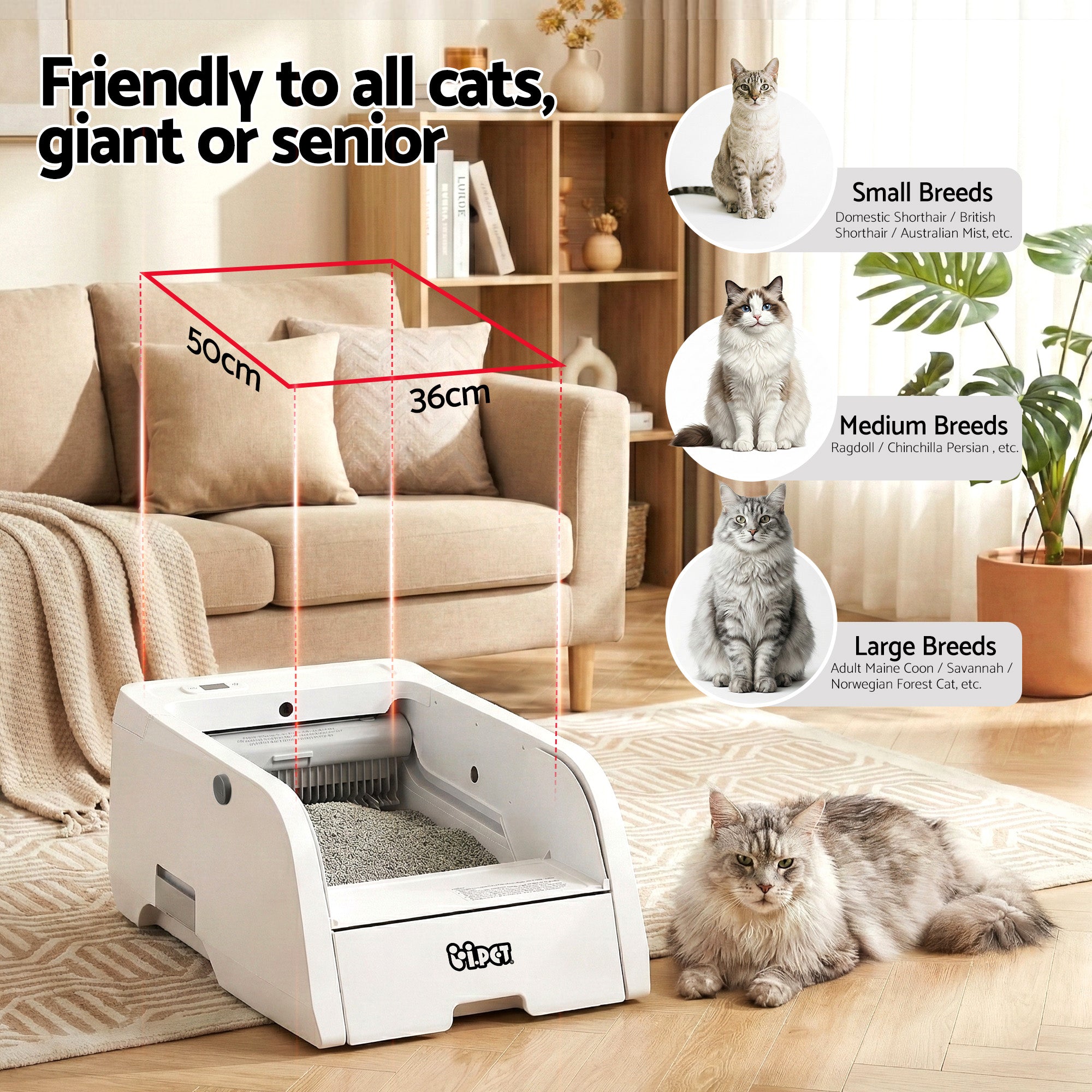 Automatic Self-Cleaning Cat Litter Box with App Control 5L Capacity - White
