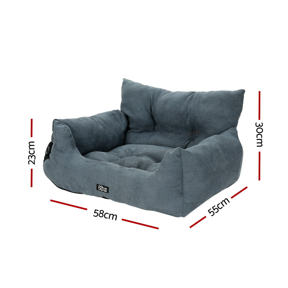 Dog Car Seat Booster with Waterproof Cover, Non-Slip Belt Portable Travel Bed - Grey