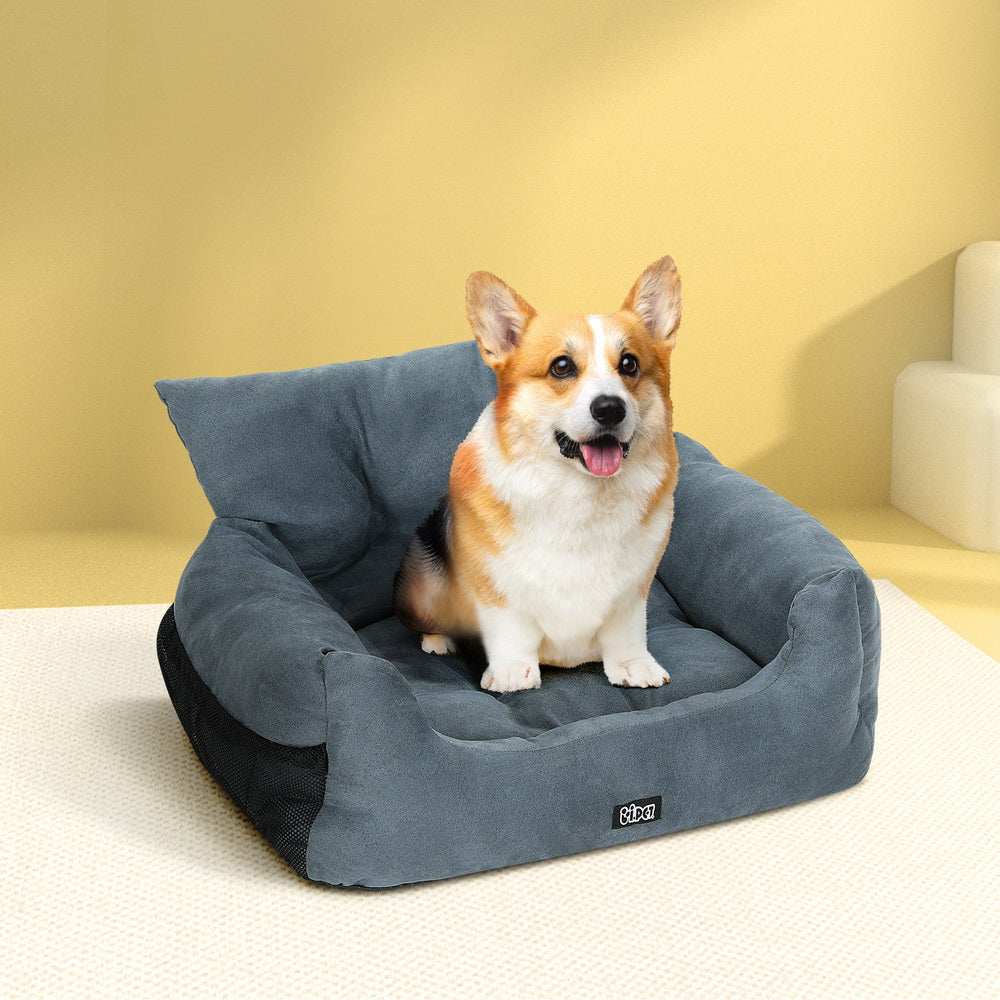 Dog Car Seat Booster with Waterproof Cover, Non-Slip Belt Portable Travel Bed - Grey