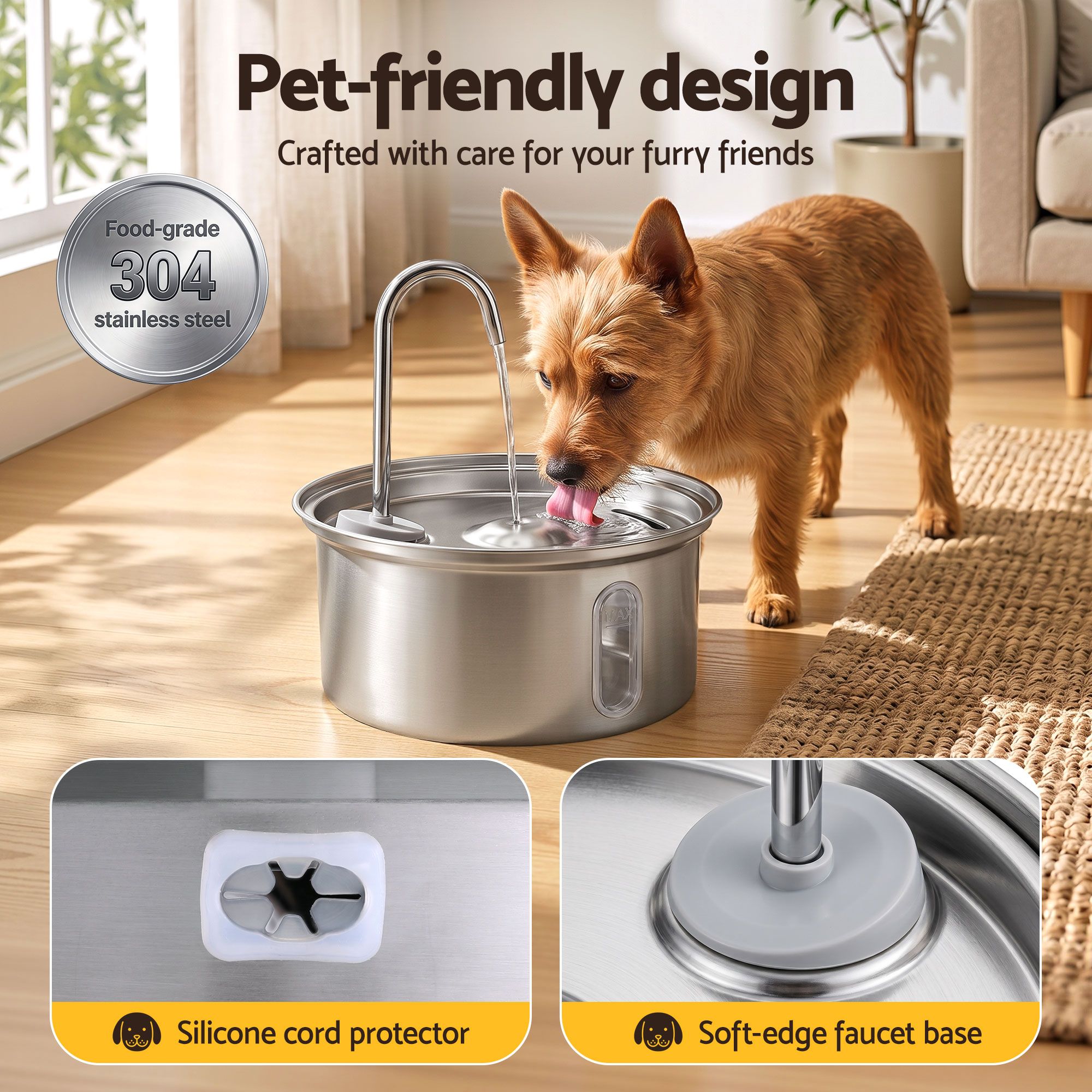 3.2L Cat Water Fountain Pet Feeder Dog Drinking Dispenser 304 Stainless Steel