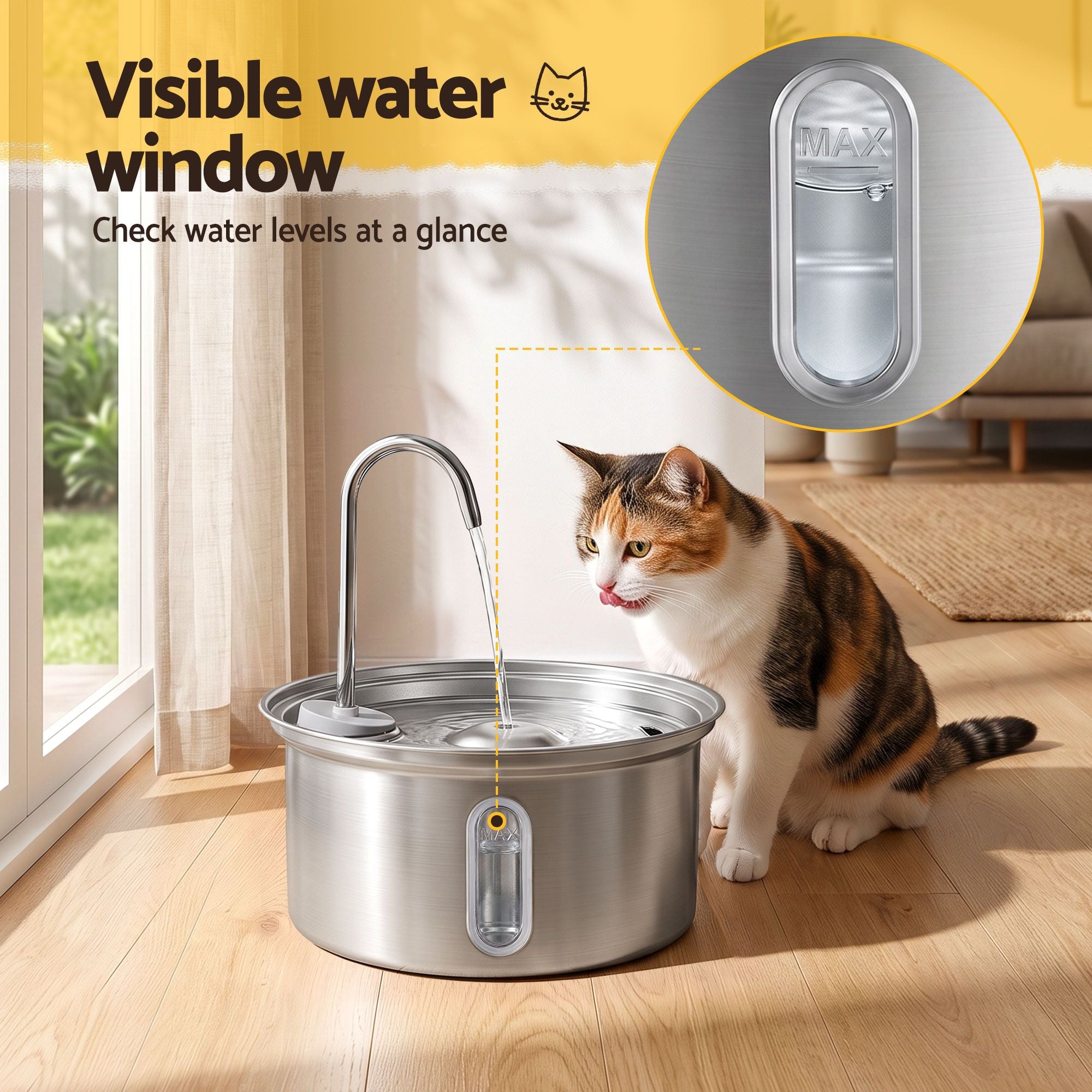 3.2L Cat Water Fountain Pet Feeder Dog Drinking Dispenser 304 Stainless Steel
