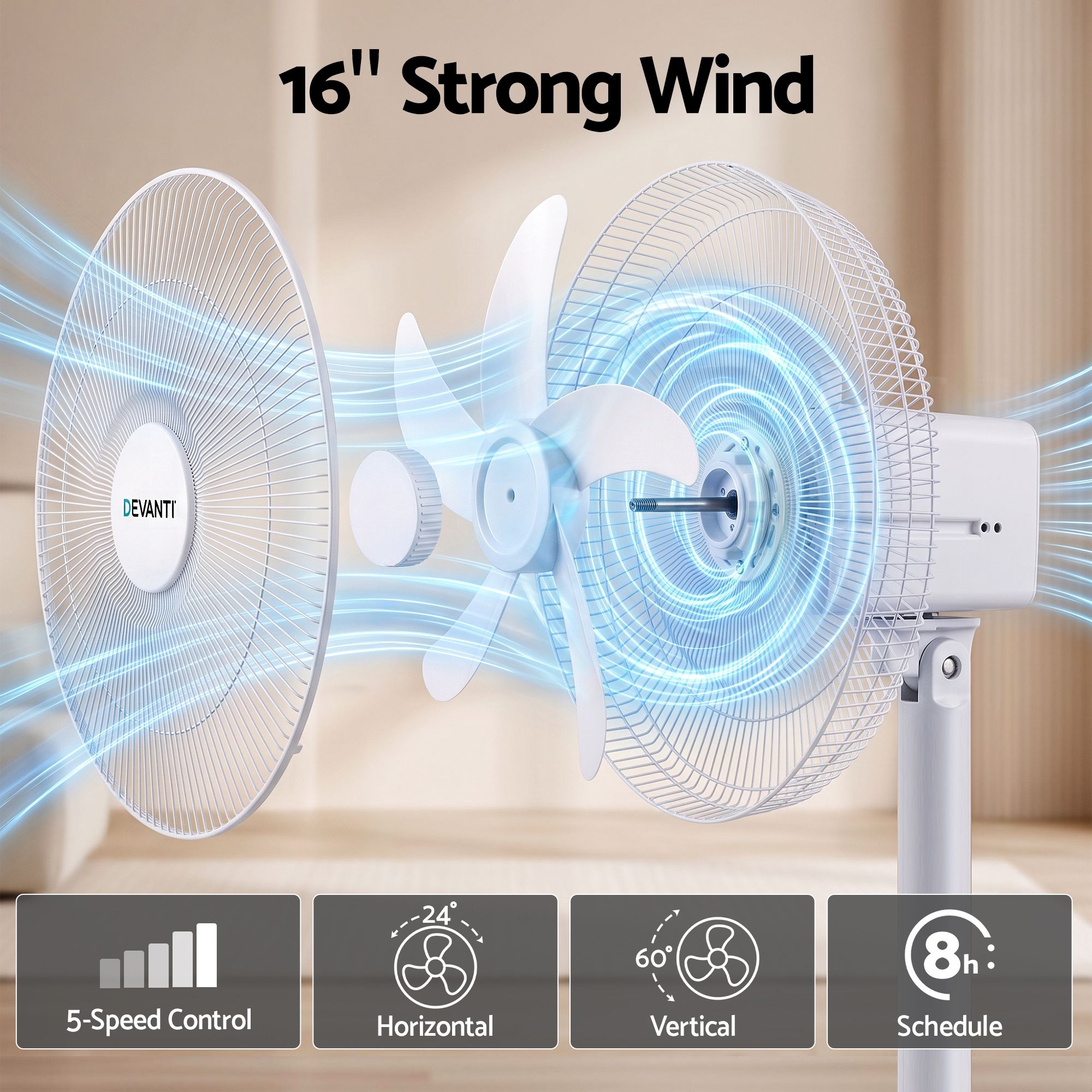 16" 5-in-1 Rechargeable Fan for Pedestal Table Floor Wall Ceiling