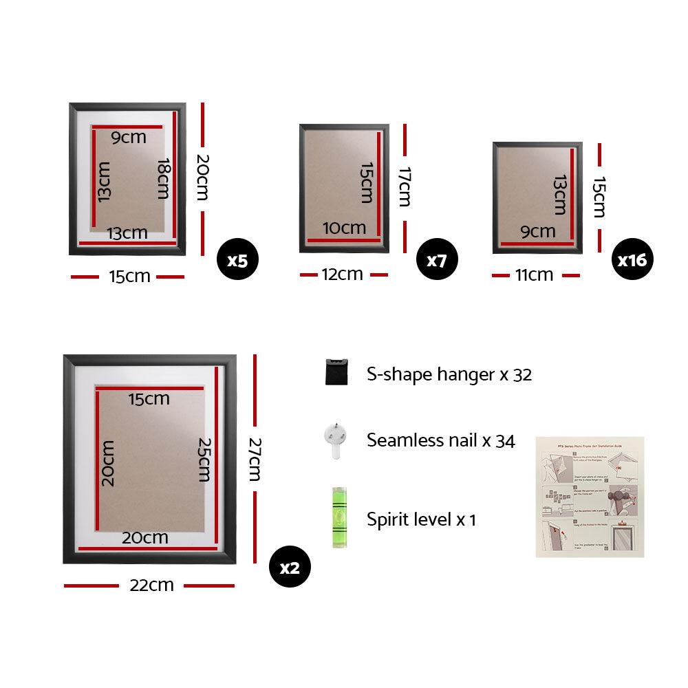 30PCS Photo Frame Set 8x10, 5x7, 4x6, 3.5x5 Inch - Black