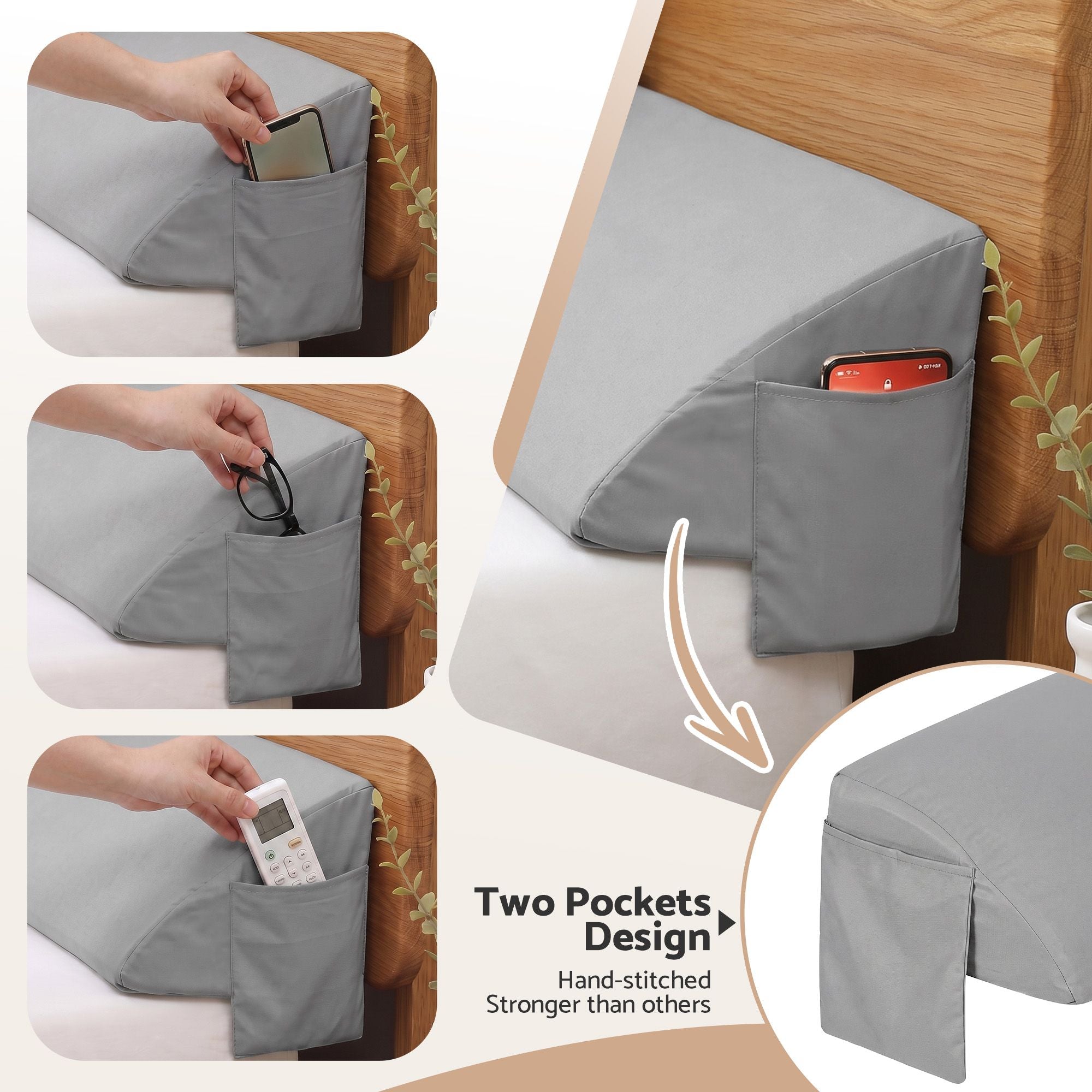 King Bed Wedge Pillow For Headboard, Close Gap And Stop Pillows Sliding, Perfect For Dorm Or Tatami Reading, 25D Foam Mattress Gap Filler With 2 Side Pockets, Washable 110gsm Cover
