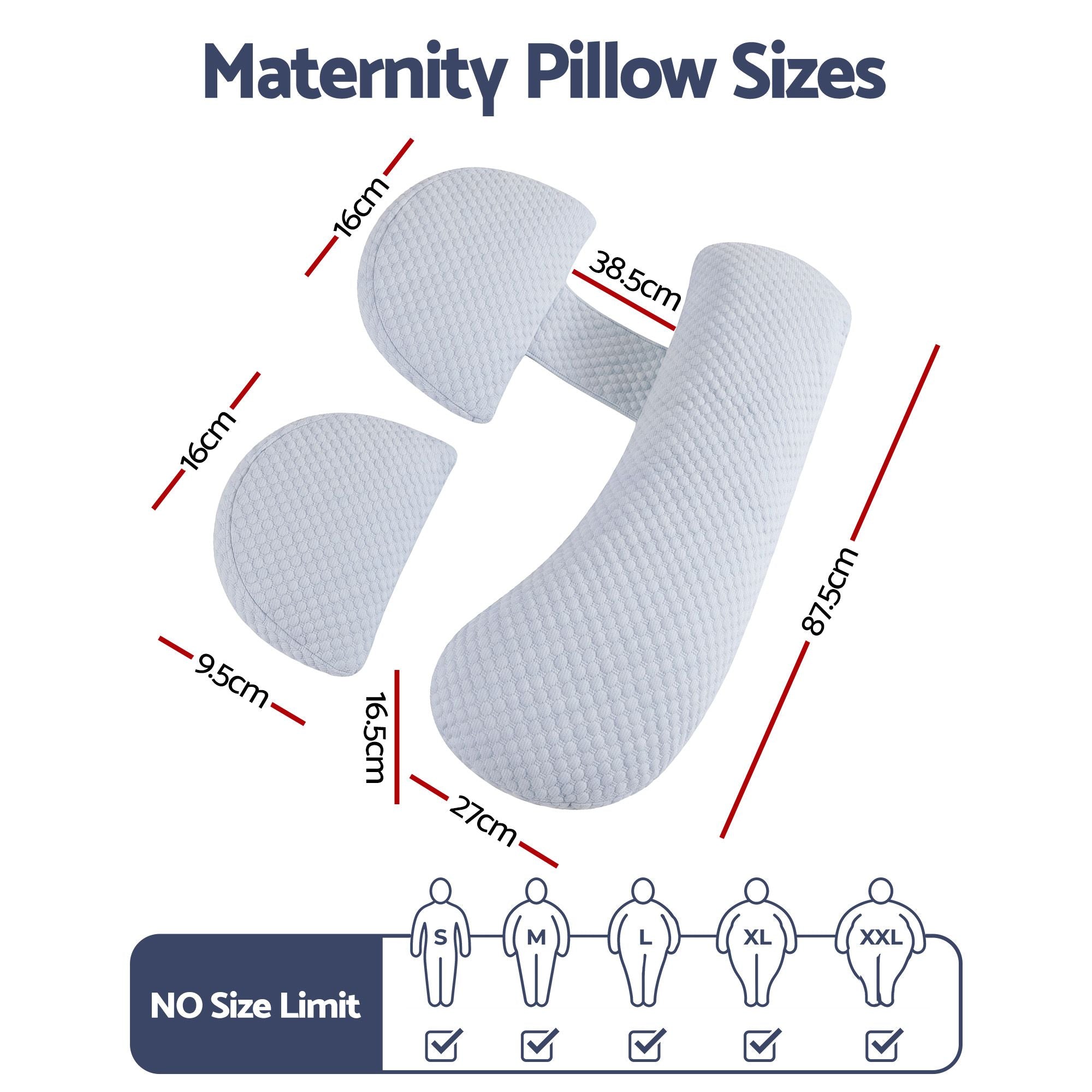 Cooling Pregnancy Adjustable Maternity Body Pillow 37x87 cm - Blue