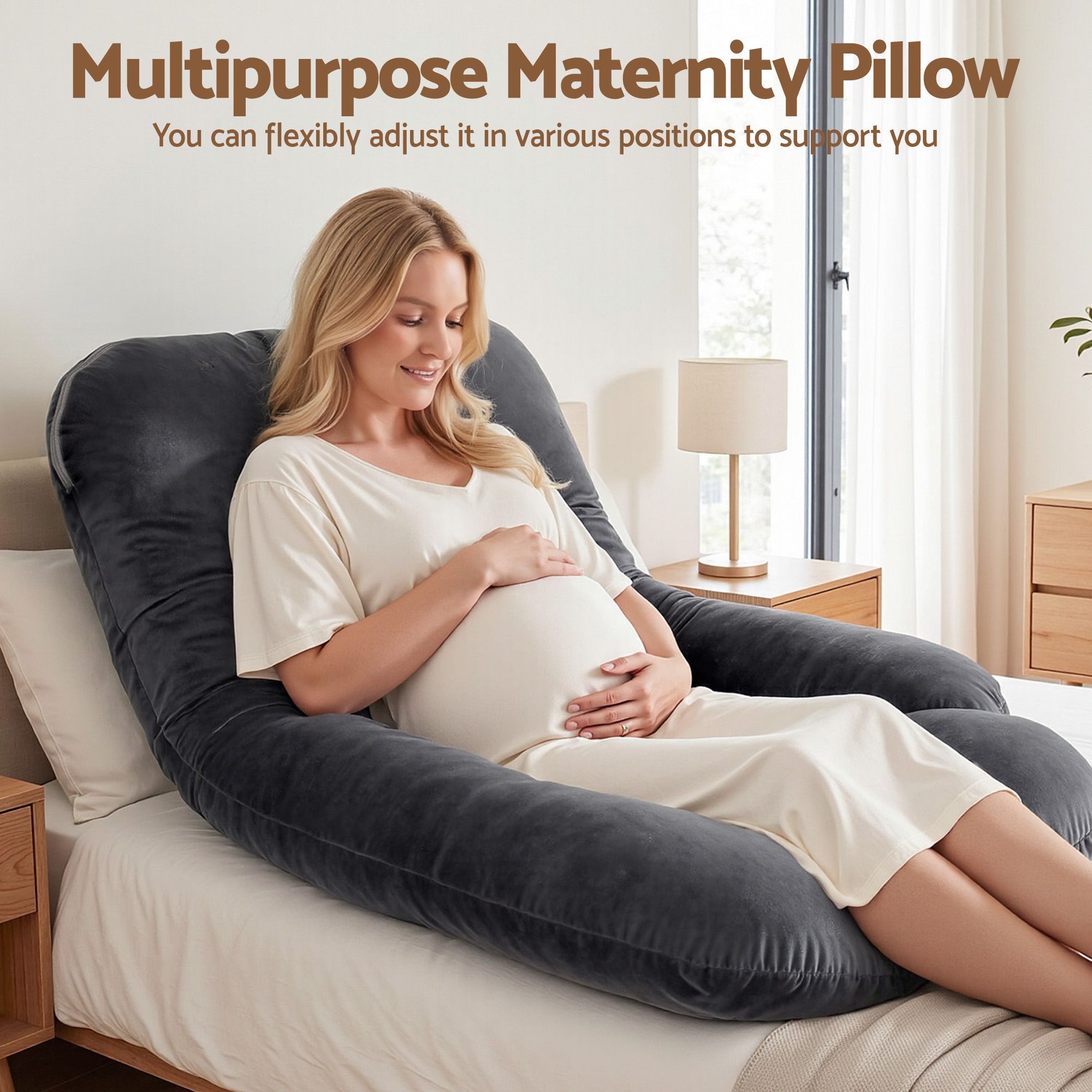 Pregnancy Pillow G-Shaped Full Body Maternity Pillow 135x70 cm with Removable Cover - Dark Grey