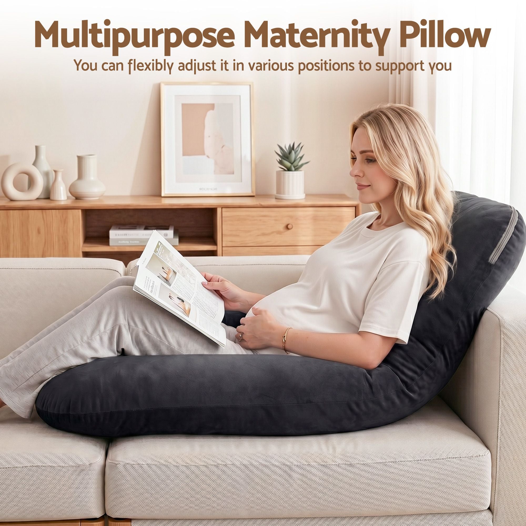Pregnancy Pillow G-Shaped Full Body Maternity Pillow 135x70 cm with Removable Cover - Dark Grey