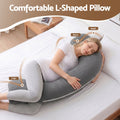 Pregnancy Pillow L-Shaped Maternity Body Pillow 63x115 cm with 100% Cotton Jersey Cover for Side Sleeping - Grey