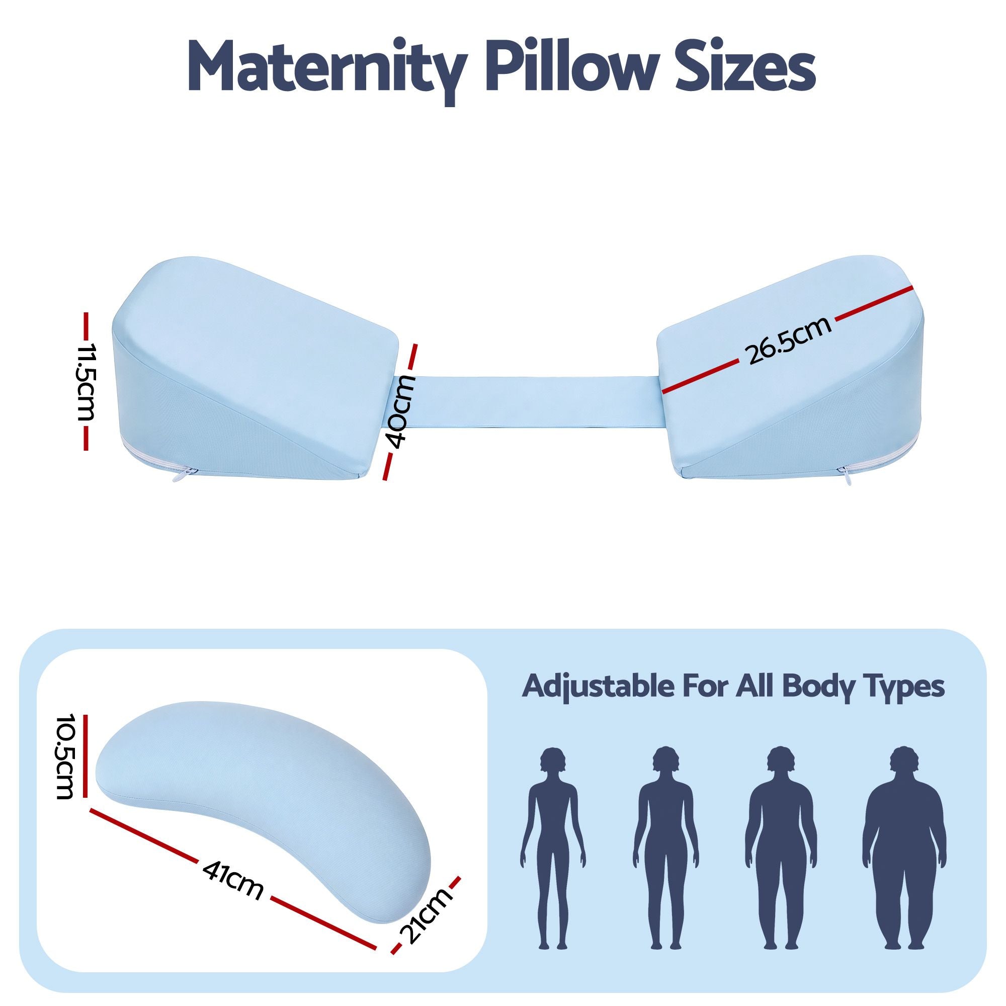 Bedding Memory Foam Pregnancy Pillow Adjustable with Concave Curve Design, Support for Back, Belly, and Hips, Blue