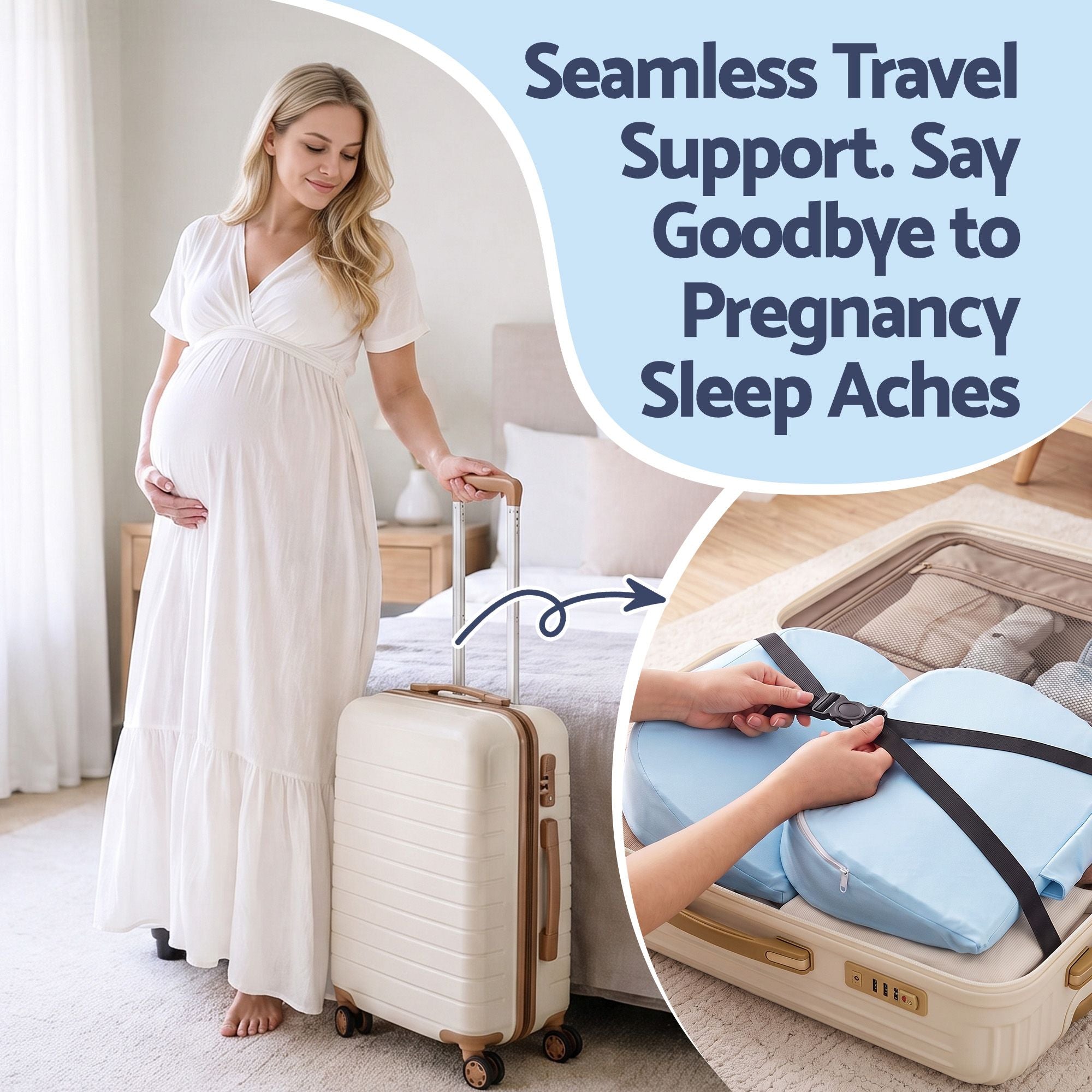 Bedding Memory Foam Pregnancy Pillow Adjustable with Concave Curve Design, Support for Back, Belly, and Hips, Blue