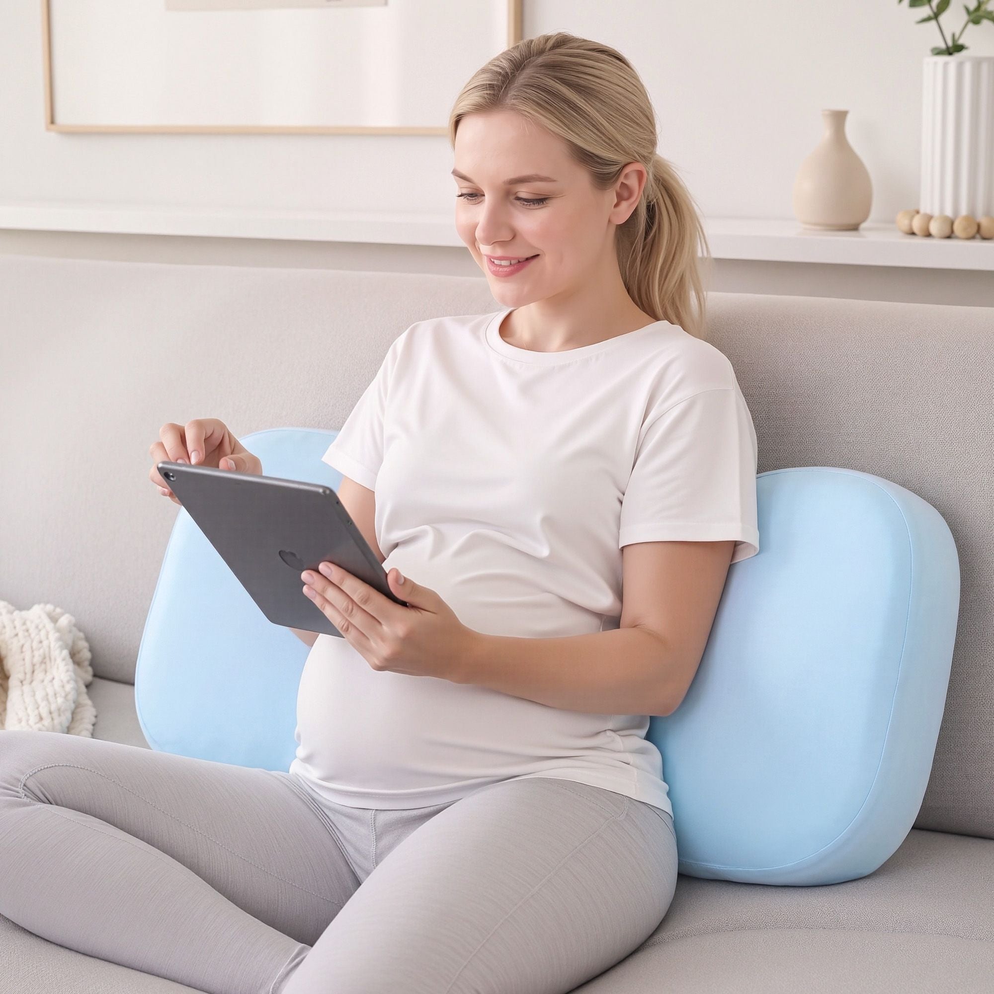 Bedding Memory Foam Pregnancy Pillow Adjustable with Concave Curve Design, Support for Back, Belly, and Hips, Blue