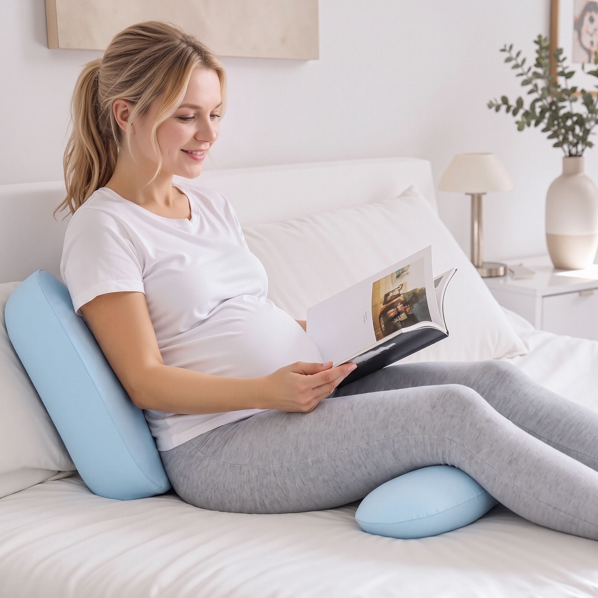 Bedding Memory Foam Pregnancy Pillow Adjustable with Concave Curve Design, Support for Back, Belly, and Hips, Blue