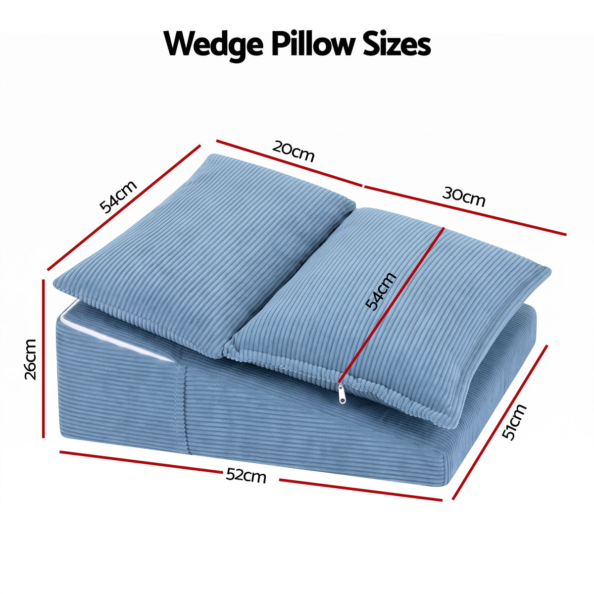 Reading Pillow with No-Sag 25D Foam Base, Modular Backrest & Dual Pockets, 52x51x26cm Corduroy Cover
