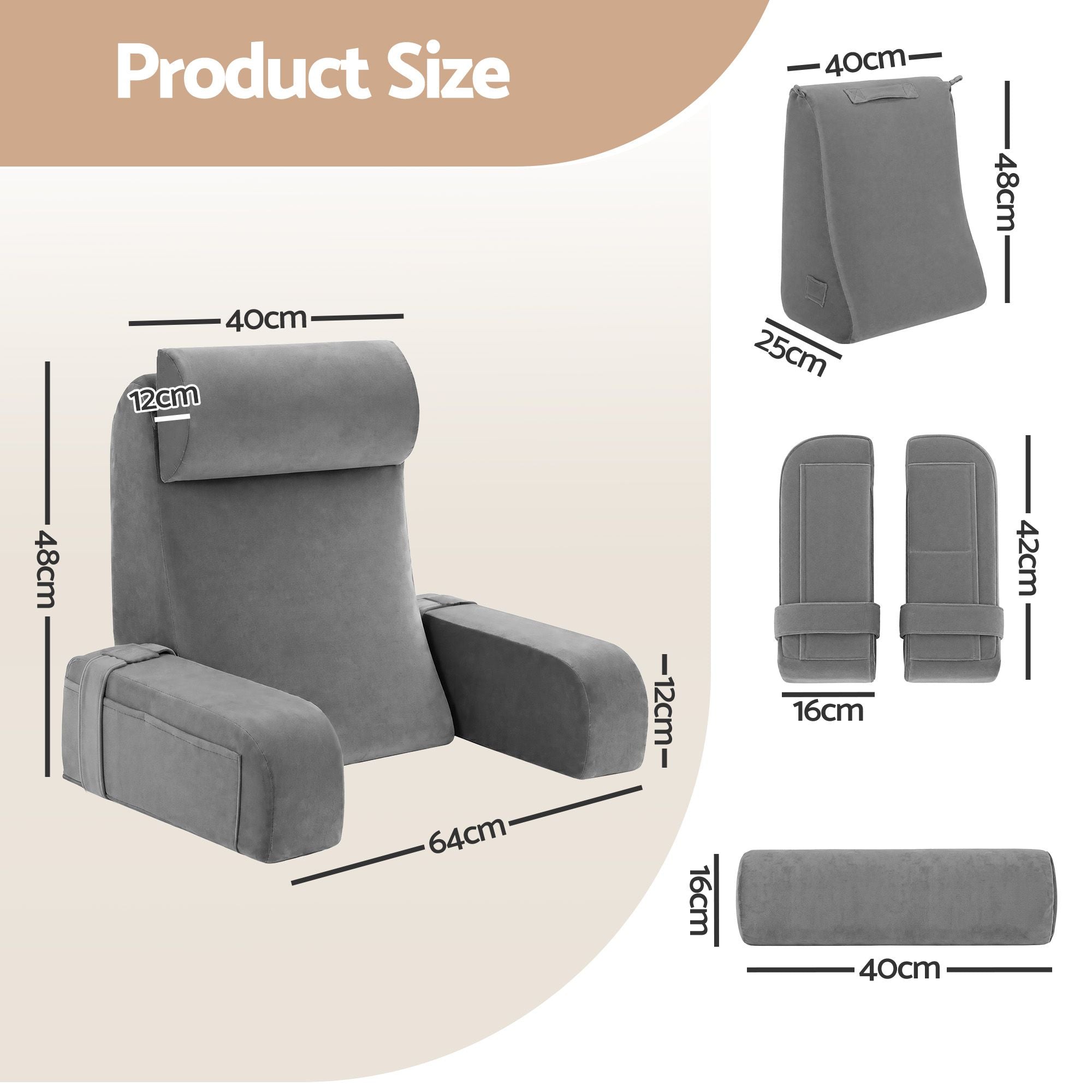Reading Pillow For Bed With Non-Sag Solid Memory Foam, Back Pillow For Bed Sitting Up Gaming, Adjustable Neck Roll Detachable Arms And 210gsm Velvet Washable Cover