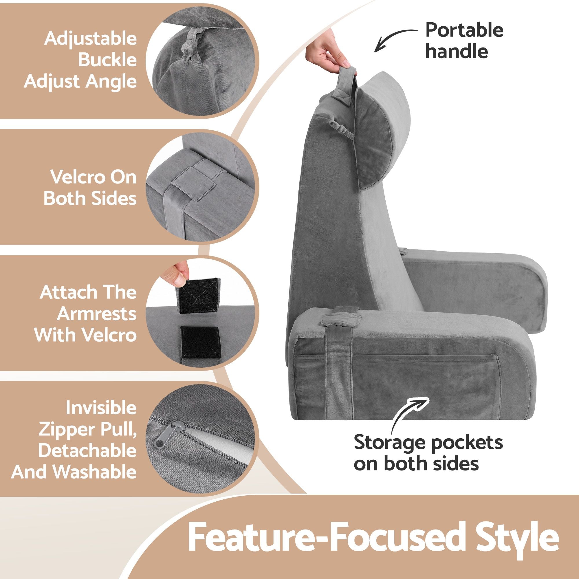 Reading Pillow For Bed With Non-Sag Solid Memory Foam, Back Pillow For Bed Sitting Up Gaming, Adjustable Neck Roll Detachable Arms And 210gsm Velvet Washable Cover