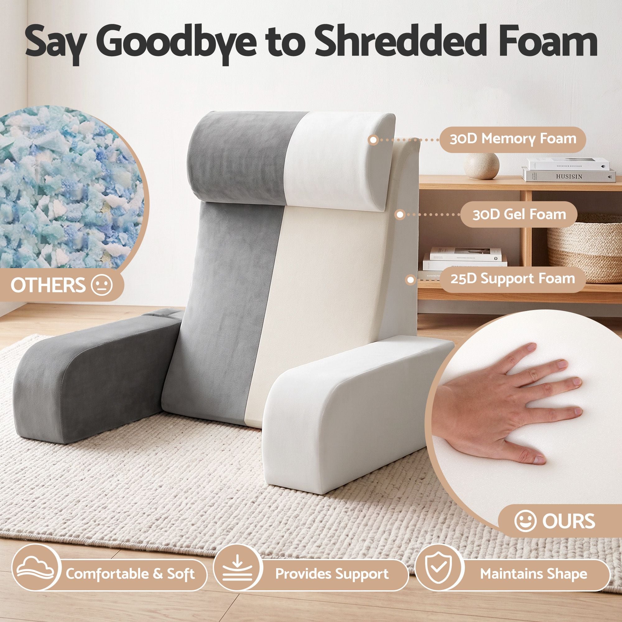 Reading Pillow For Bed With Non-Sag Solid Memory Foam, Back Pillow For Bed Sitting Up Gaming, Adjustable Neck Roll Detachable Arms And 210gsm Velvet Washable Cover