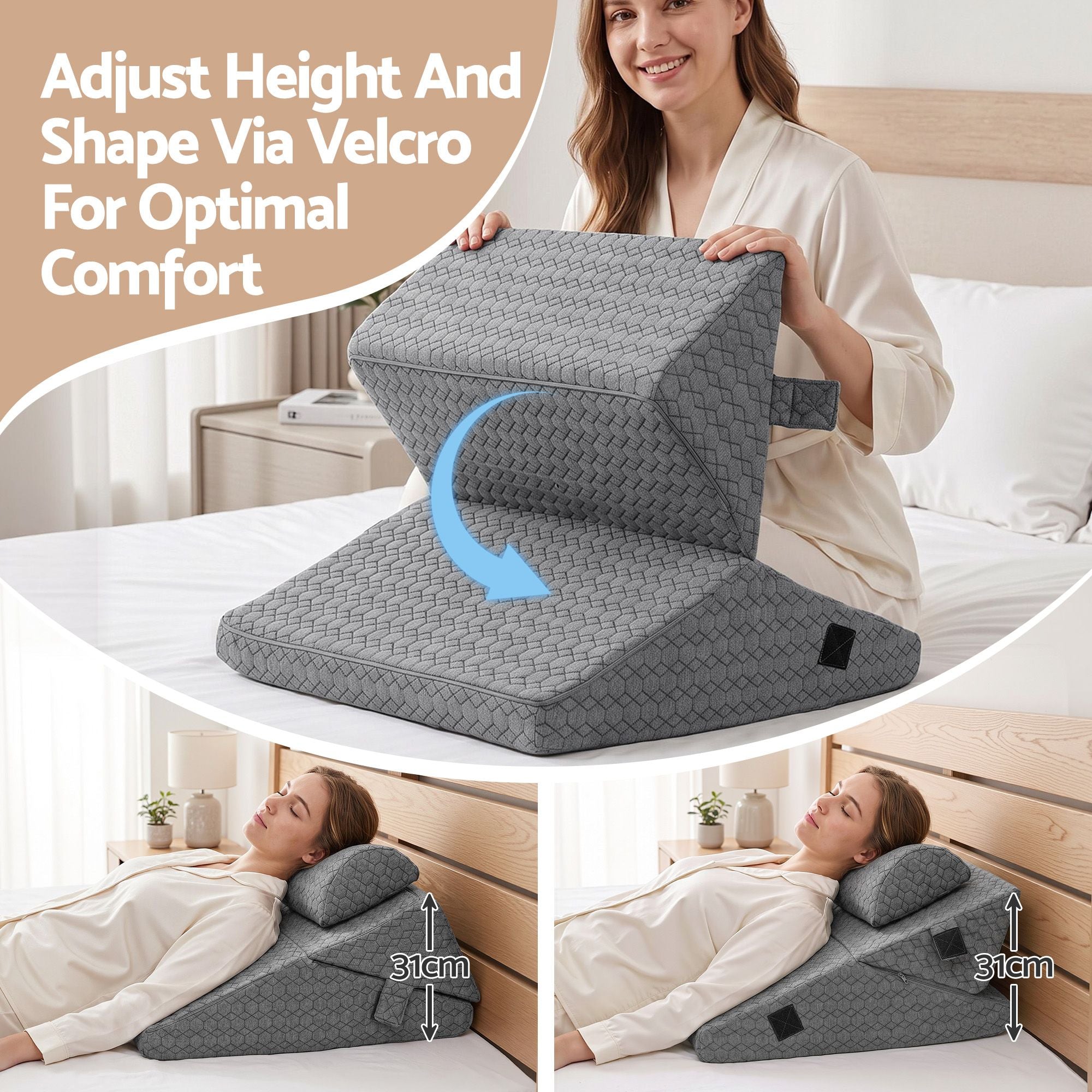 Bed Wedge Pillow for Headboard, Egg Gel Solves Night Sweats, Triangle Pillow for Reading & Sleeping, Adjustable Back & Neck Support, 30D Foam