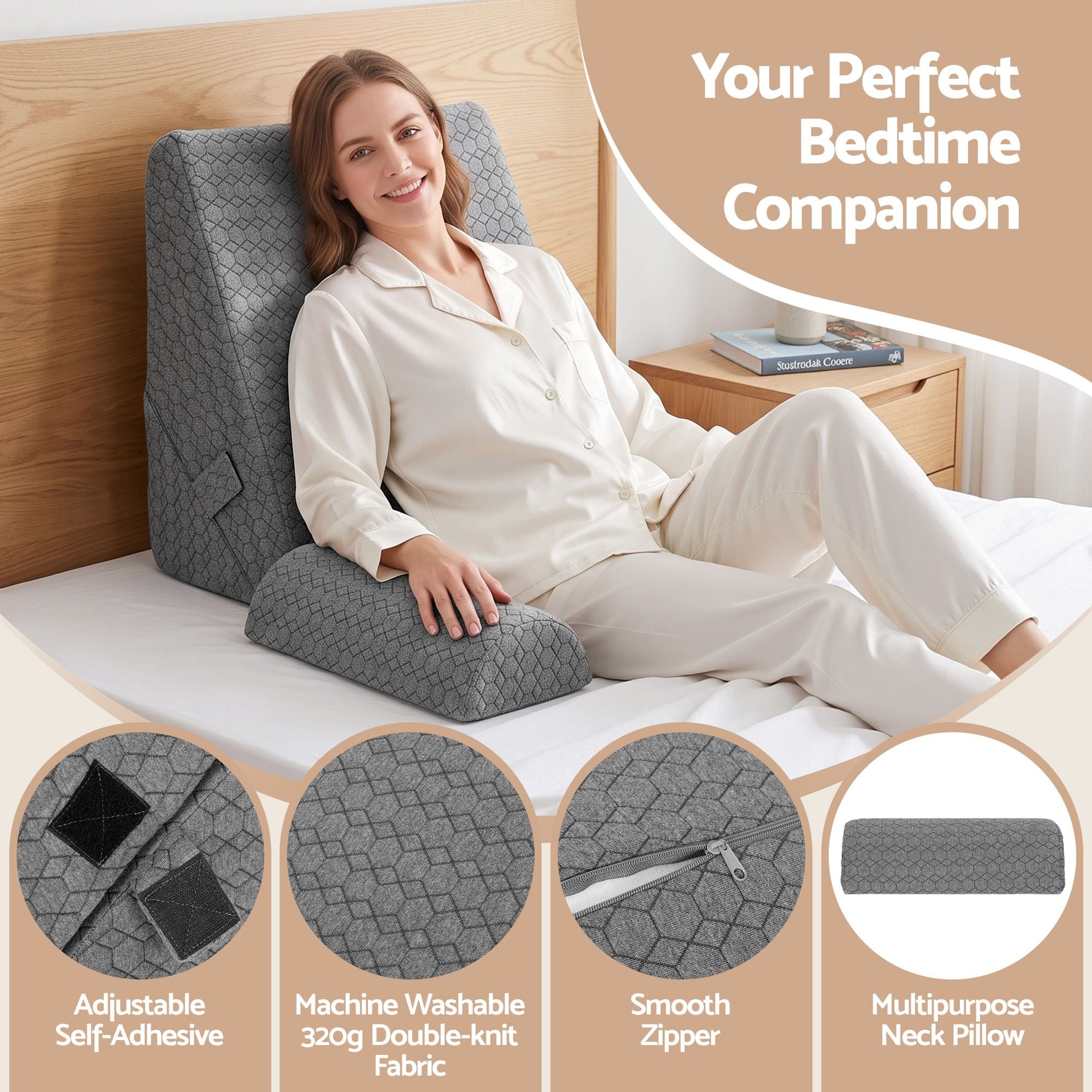 Bed Wedge Pillow for Headboard, Egg Gel Solves Night Sweats, Triangle Pillow for Reading & Sleeping, Adjustable Back & Neck Support, 30D Foam