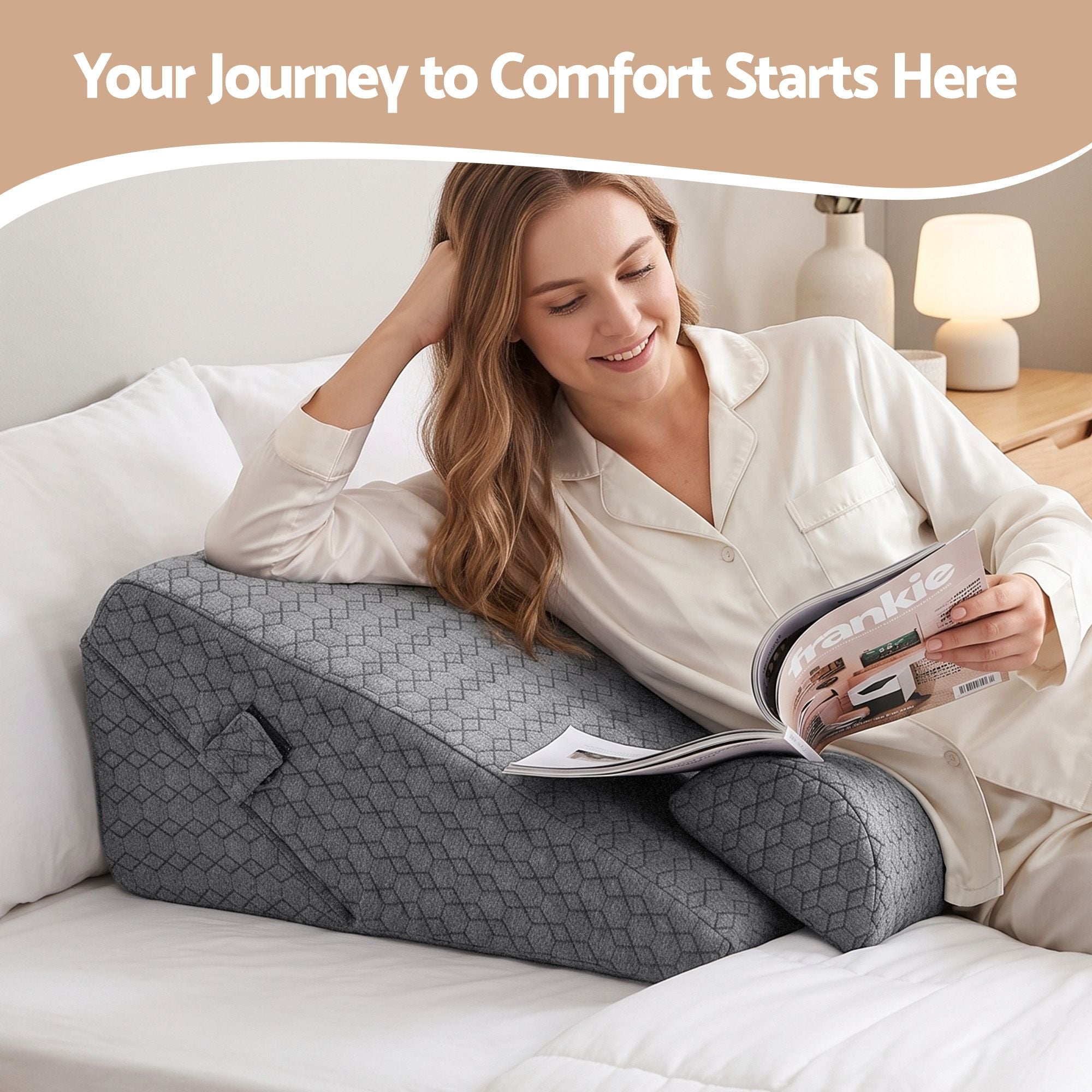 Bed Wedge Pillow for Headboard, Egg Gel Solves Night Sweats, Triangle Pillow for Reading & Sleeping, Adjustable Back & Neck Support, 30D Foam