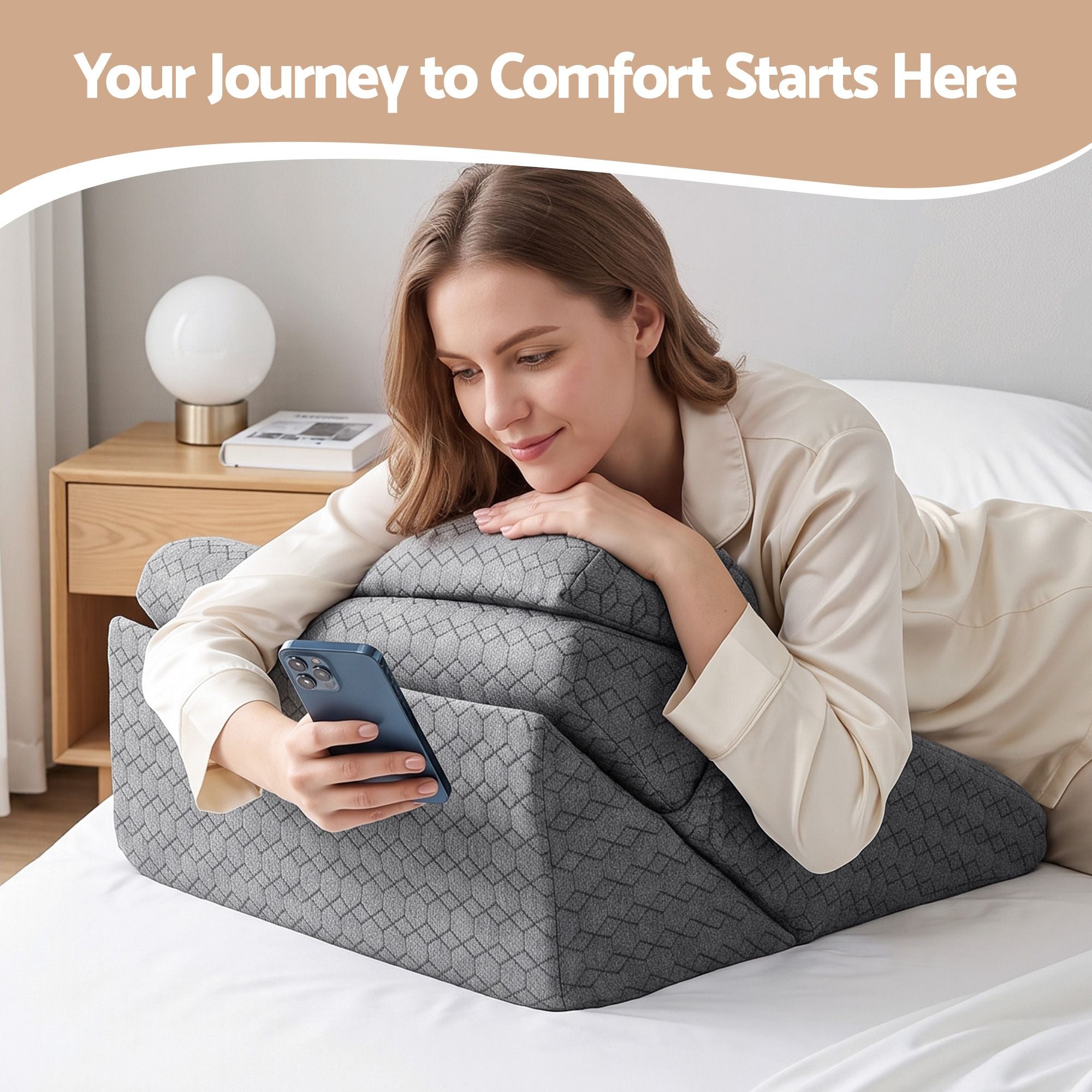 Bed Wedge Pillow for Headboard, Egg Gel Solves Night Sweats, Triangle Pillow for Reading & Sleeping, Adjustable Back & Neck Support, 30D Foam