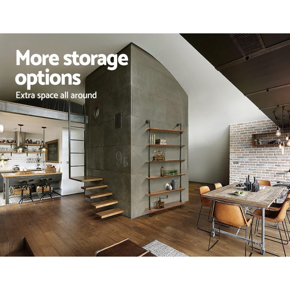 Rustic Industrial 6 Level Pipe Shelf