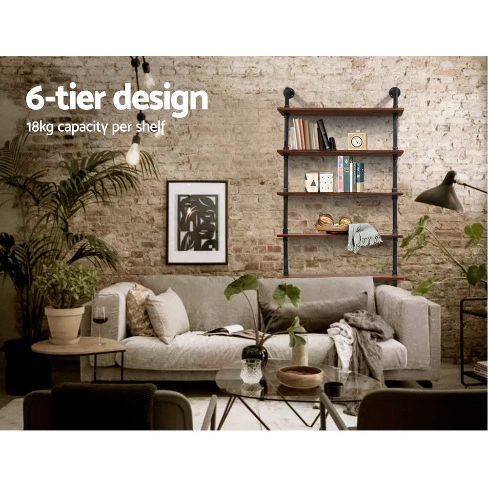 Rustic Industrial 6 Level Pipe Shelf
