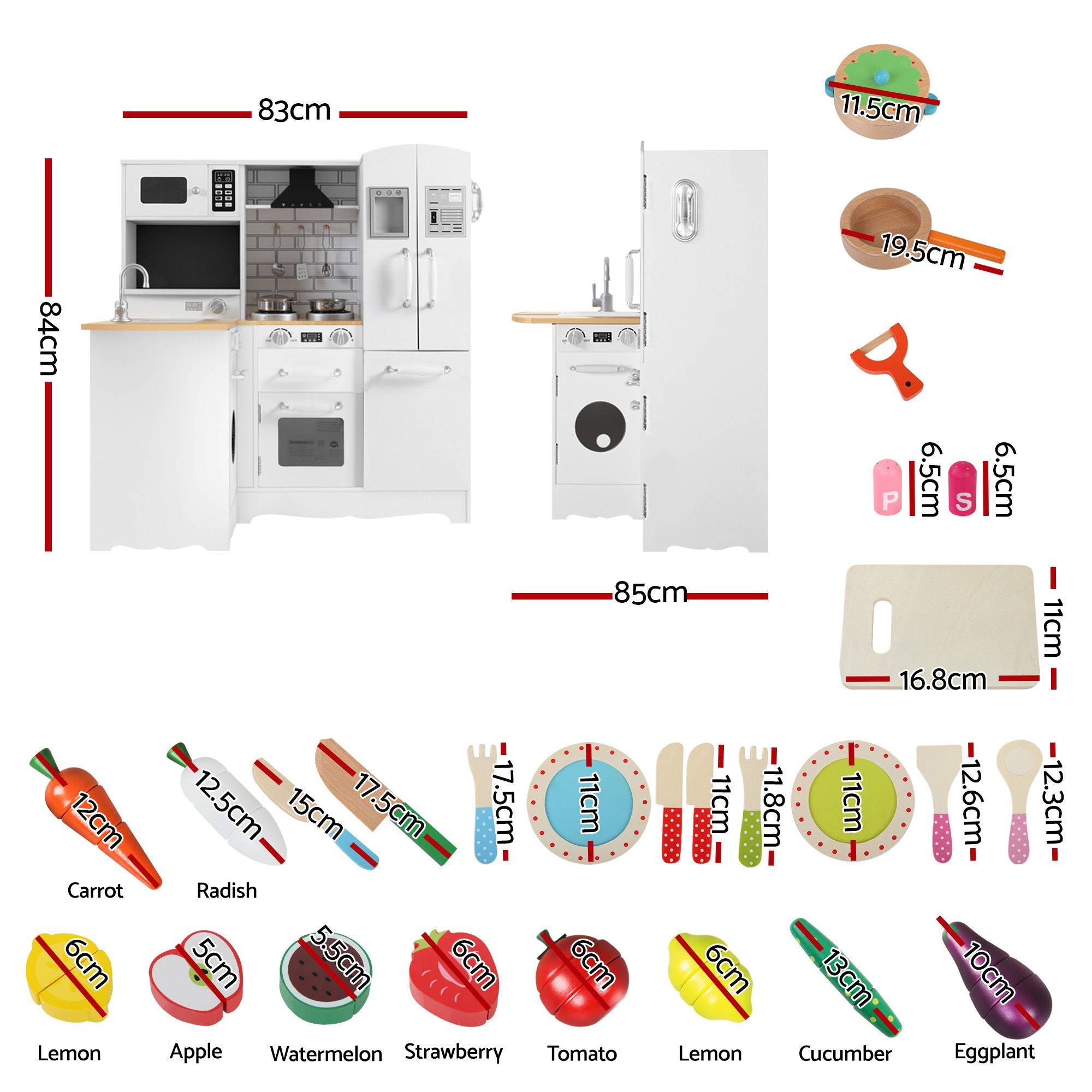 Kids Wooden Toy Kitchen with 29-Piece Wooden Play Food and Cookware Set - White and Natural