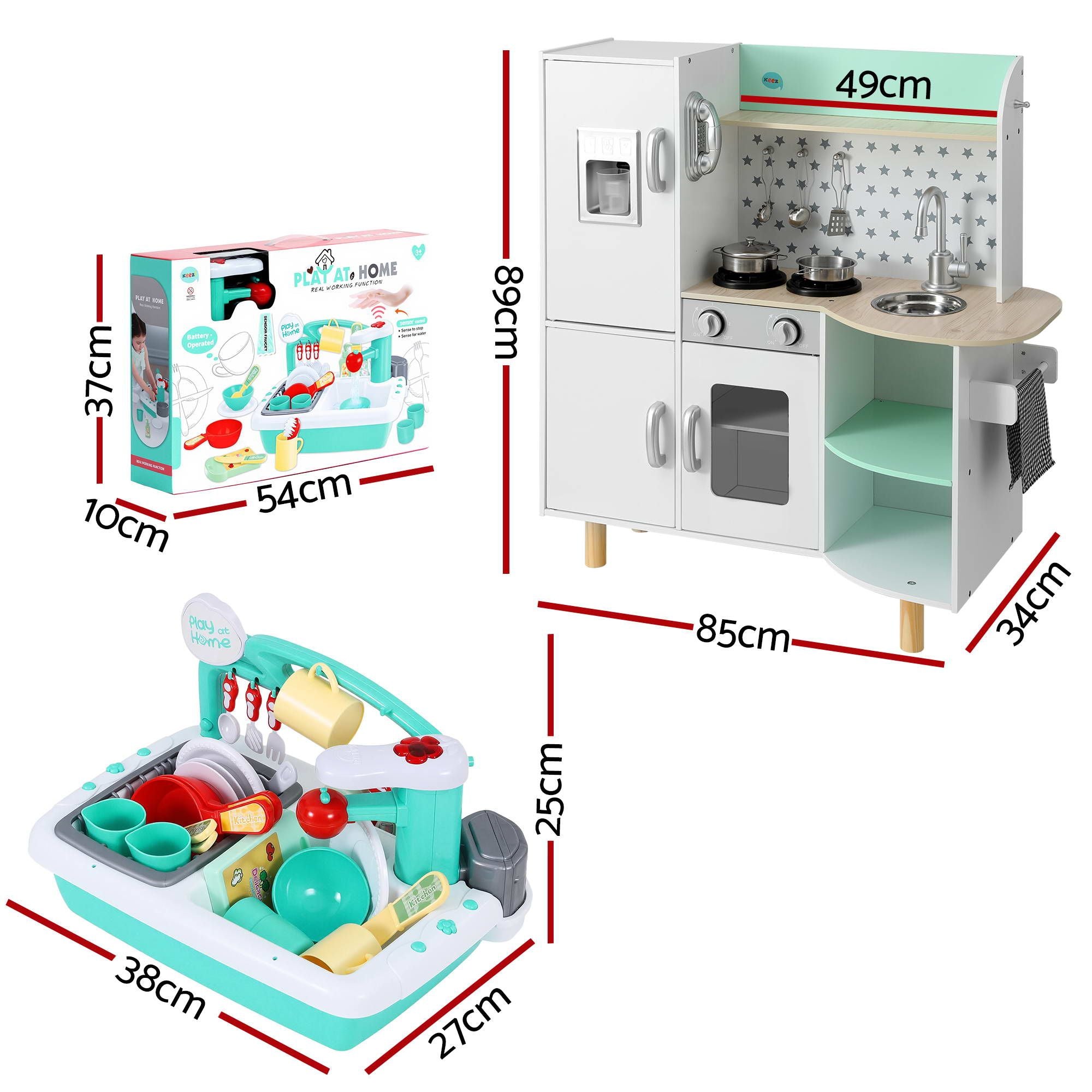 Kid Pretend Kitchen Wooden Play Sink Playset Dishwasher Toys Green