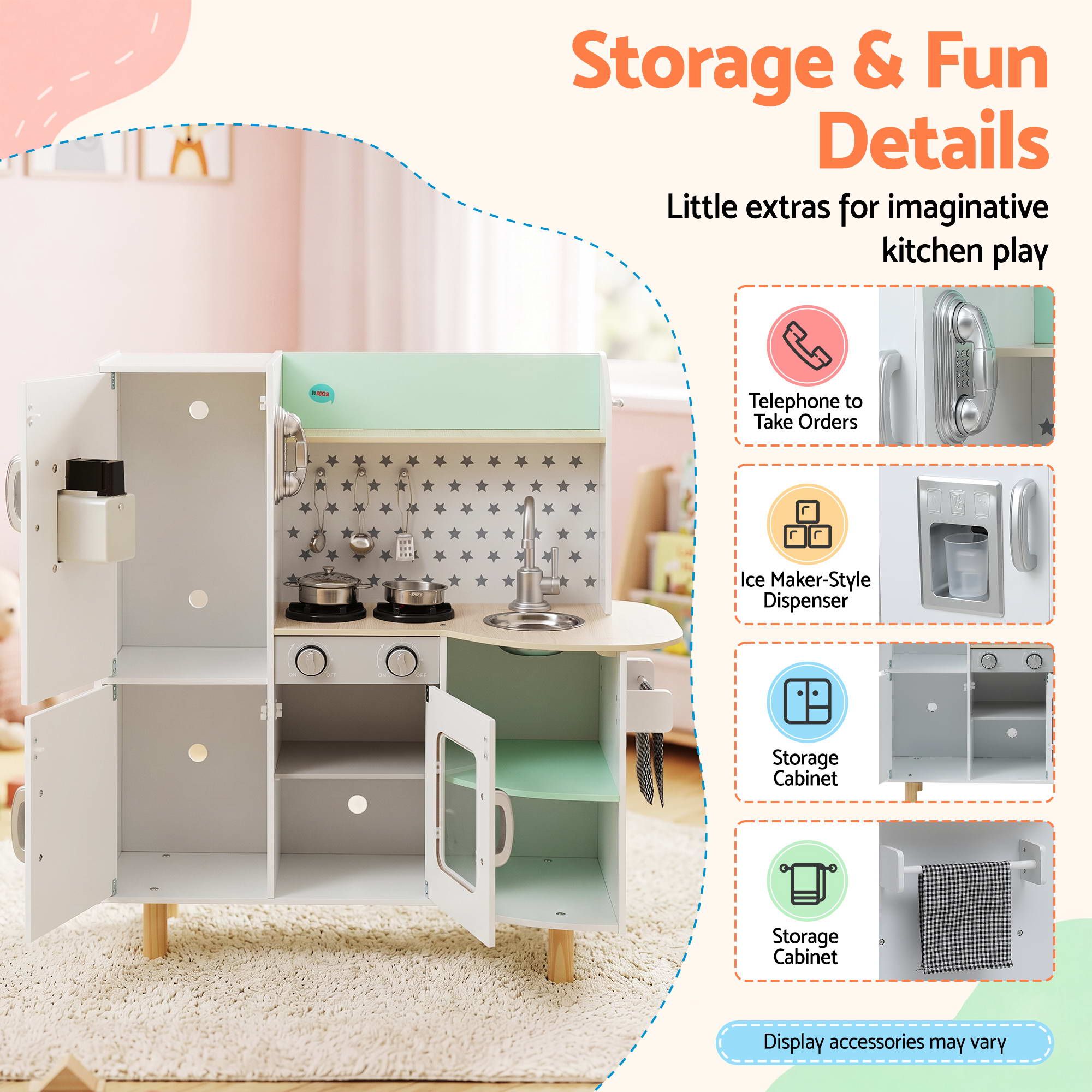 Kid Pretend Kitchen Wooden Play Sink Playset Dishwasher Toys Green