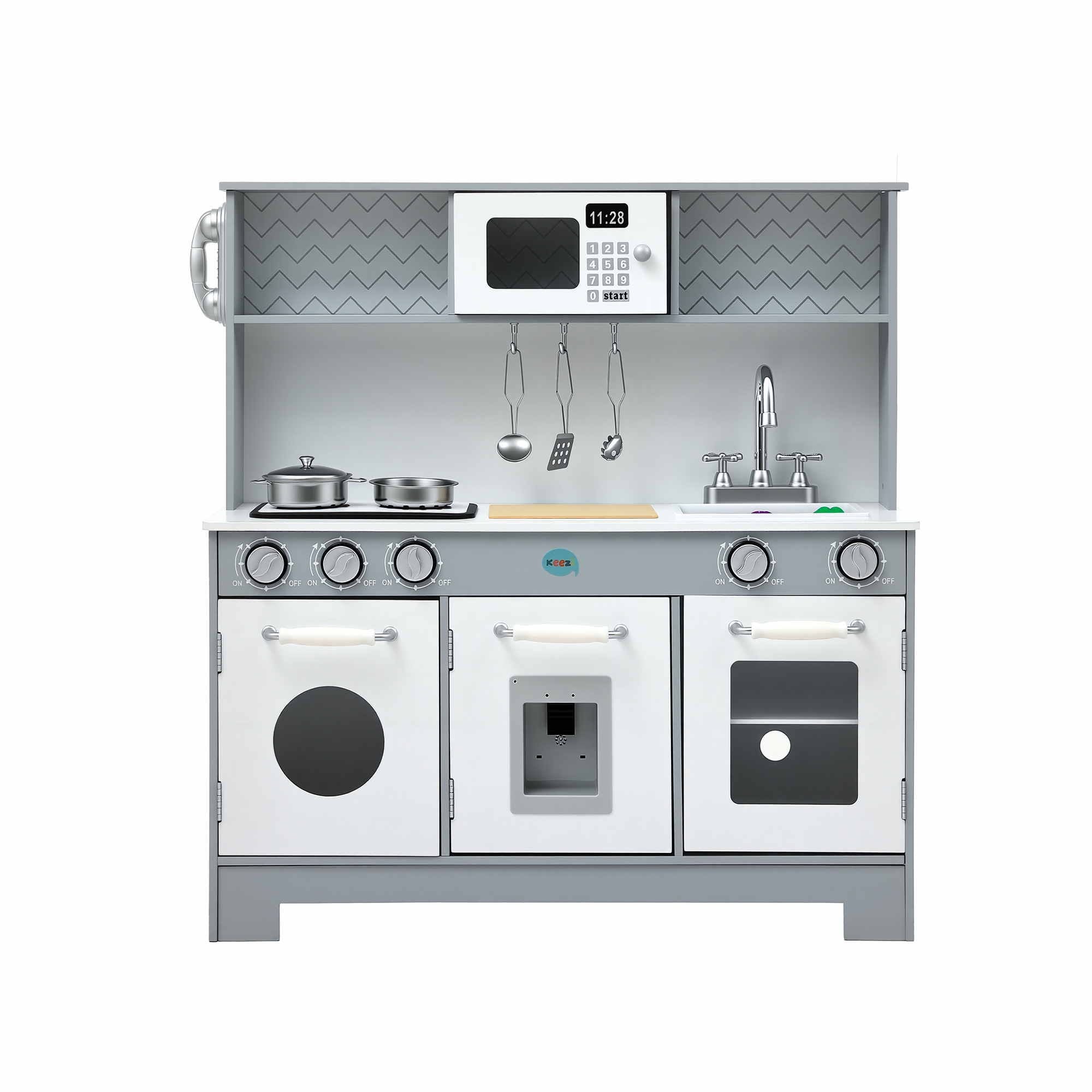 Wooden Play Kitchen Pretend Kitchen 82cm Kids Toy Food Set Grey