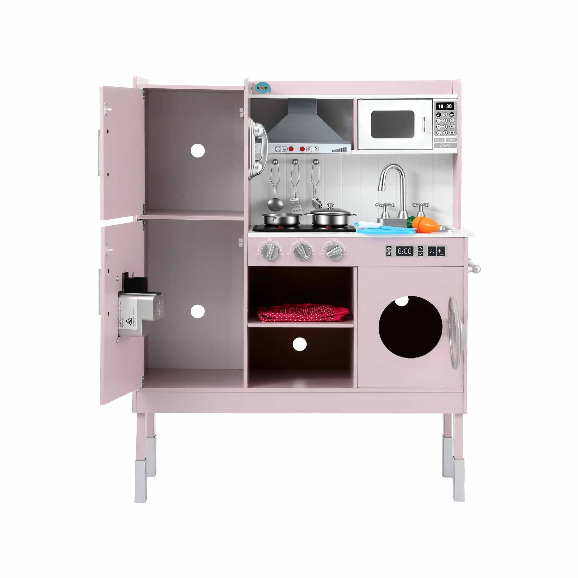 102cm Wooden Pretend Kitchen Playset With Apron And Food Set1 Pink