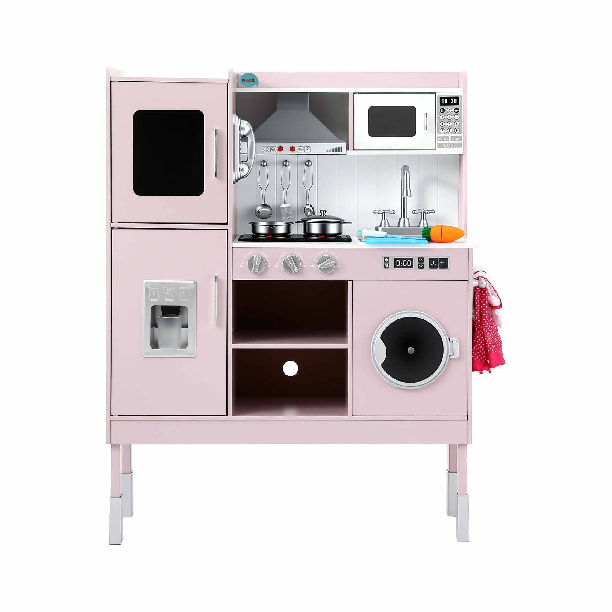 102cm Wooden Pretend Kitchen Playset With Apron And Food Set1 Pink