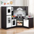 Kids Wooden Corner Kitchen Playset with 29-Piece Food Set - Black White