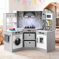 112cm Wooden Pretend Kitchen Playset Kids Toy Sink Stove Grey