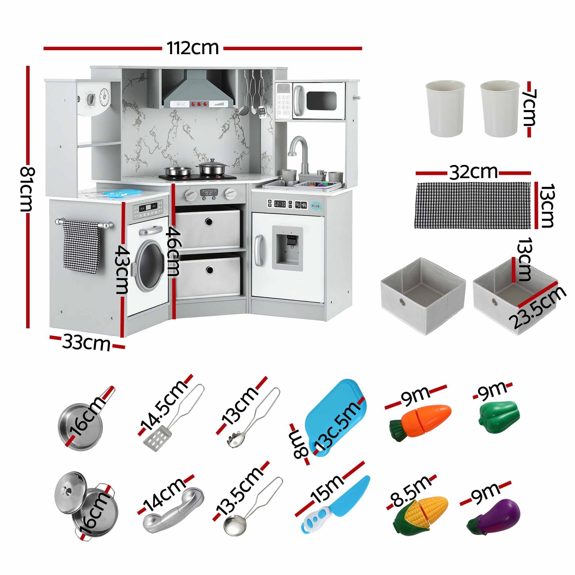 112cm Wooden Pretend Kitchen Playset Kids Toy Sink Stove Grey