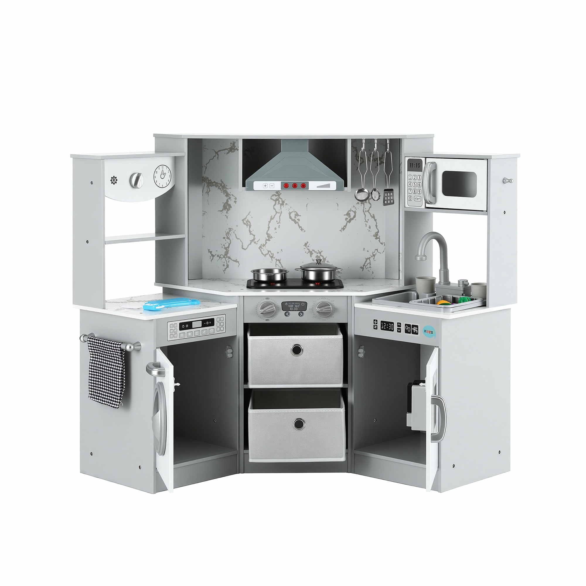 112cm Wooden Pretend Kitchen Playset Kids Toy Sink Stove Grey