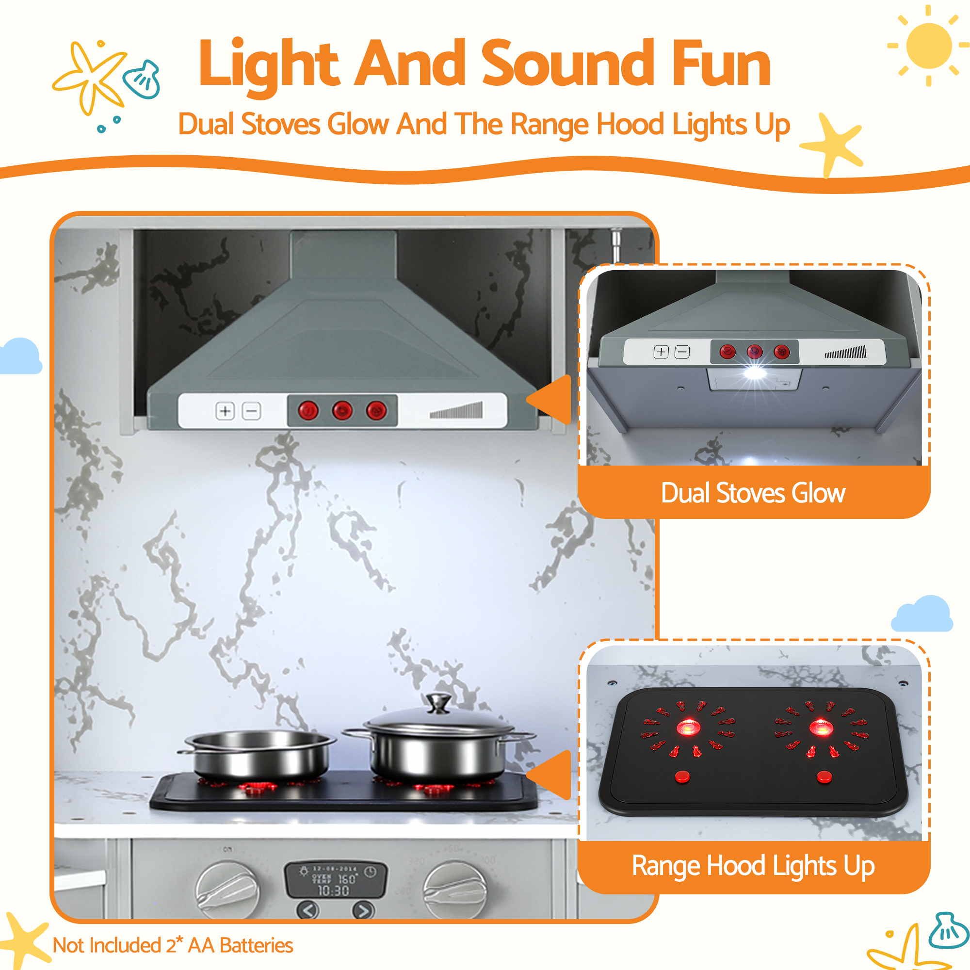 112cm Wooden Pretend Kitchen Playset Kids Toy Sink Stove Grey