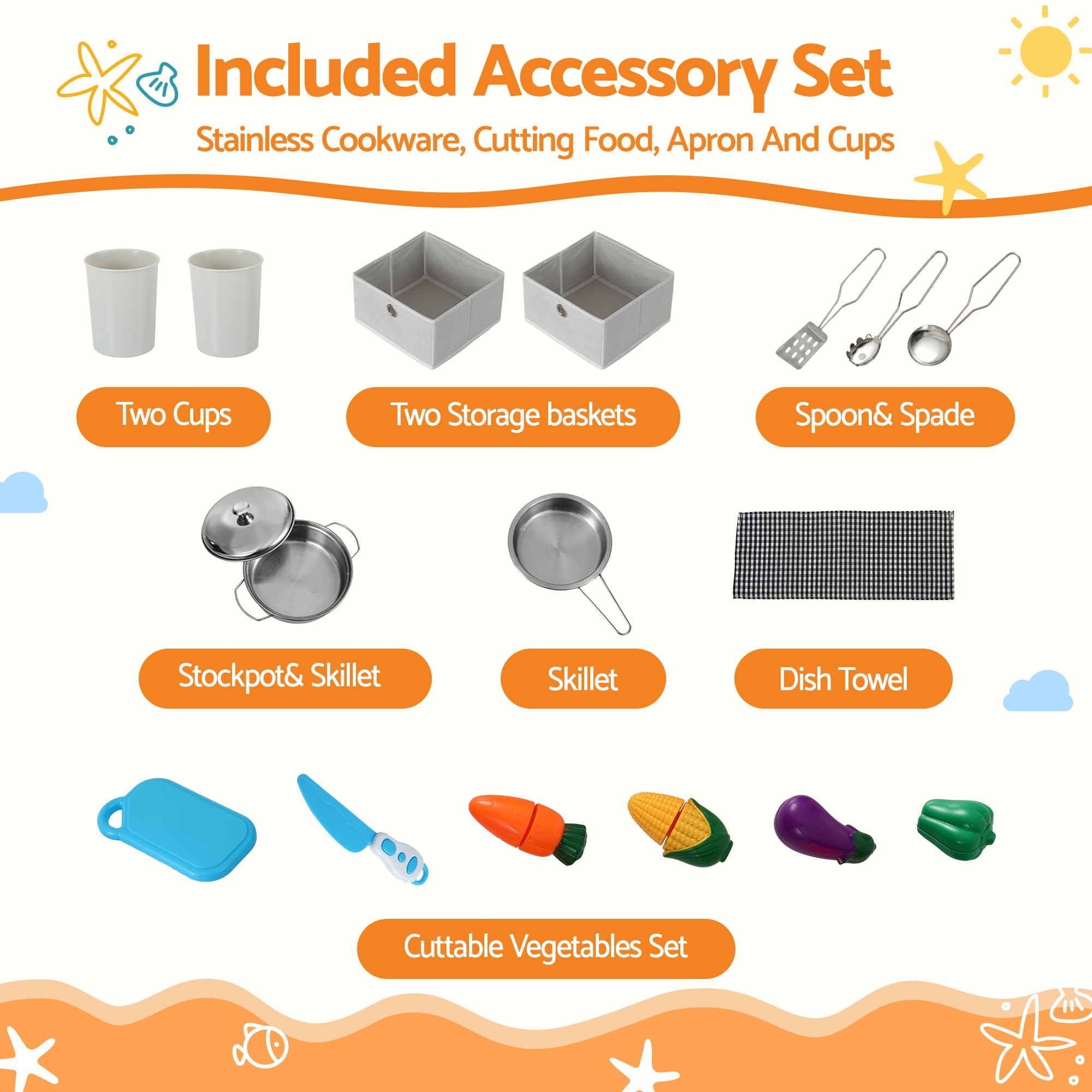 112cm Wooden Pretend Kitchen Playset Kids Toy Sink Stove Grey