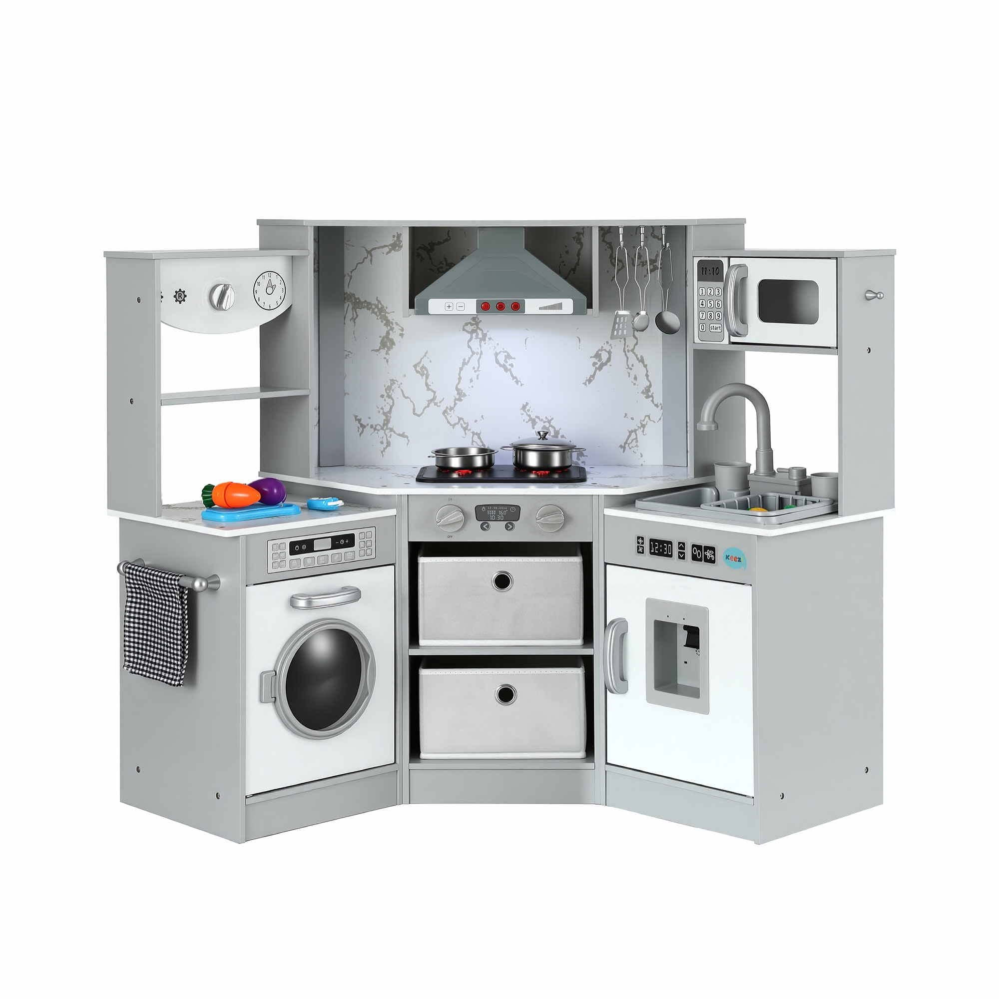 112cm Wooden Pretend Kitchen Playset Kids Toy Sink Stove Grey
