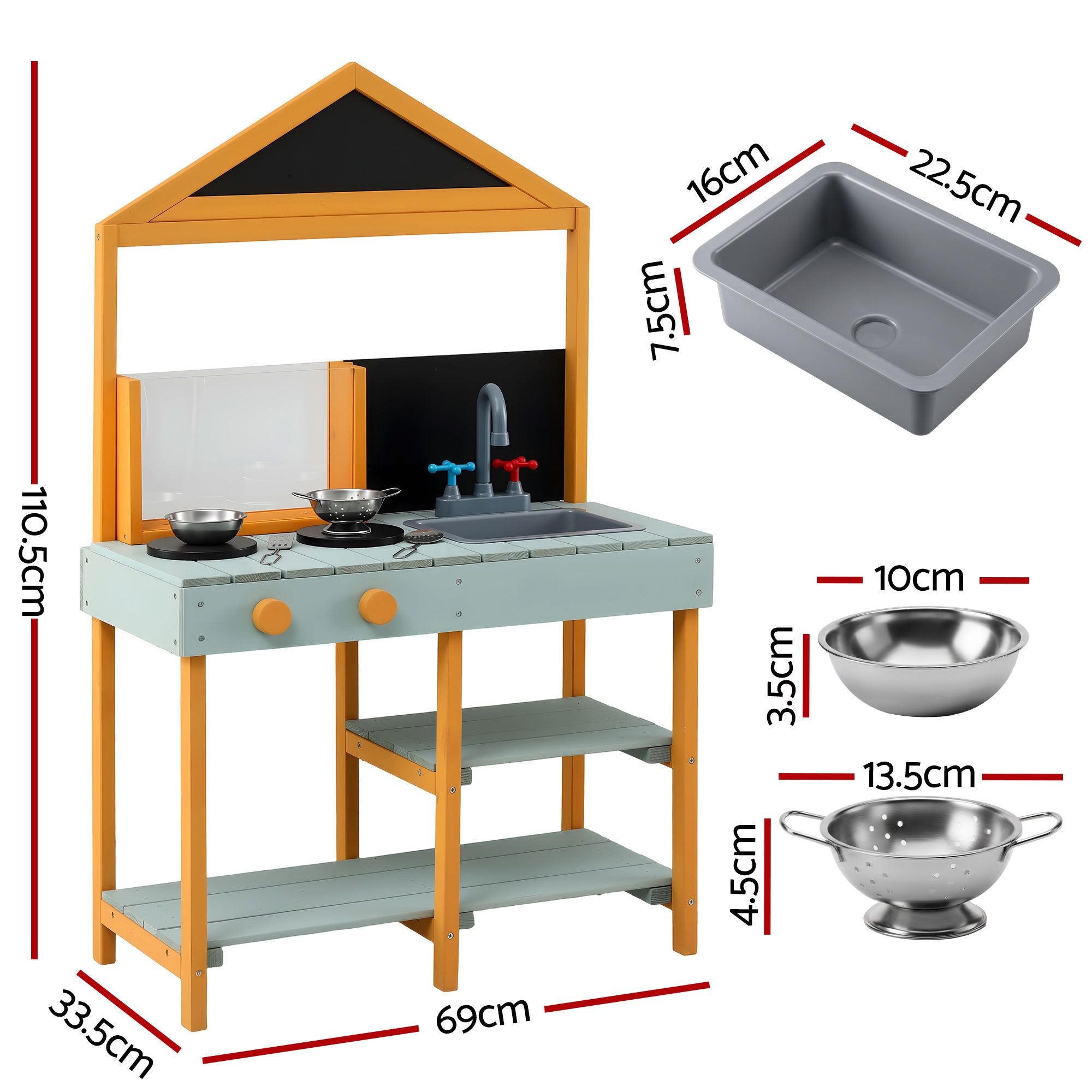 Kids Mud Kitchen Play Set with Blackboard 110cm - Multicoloured