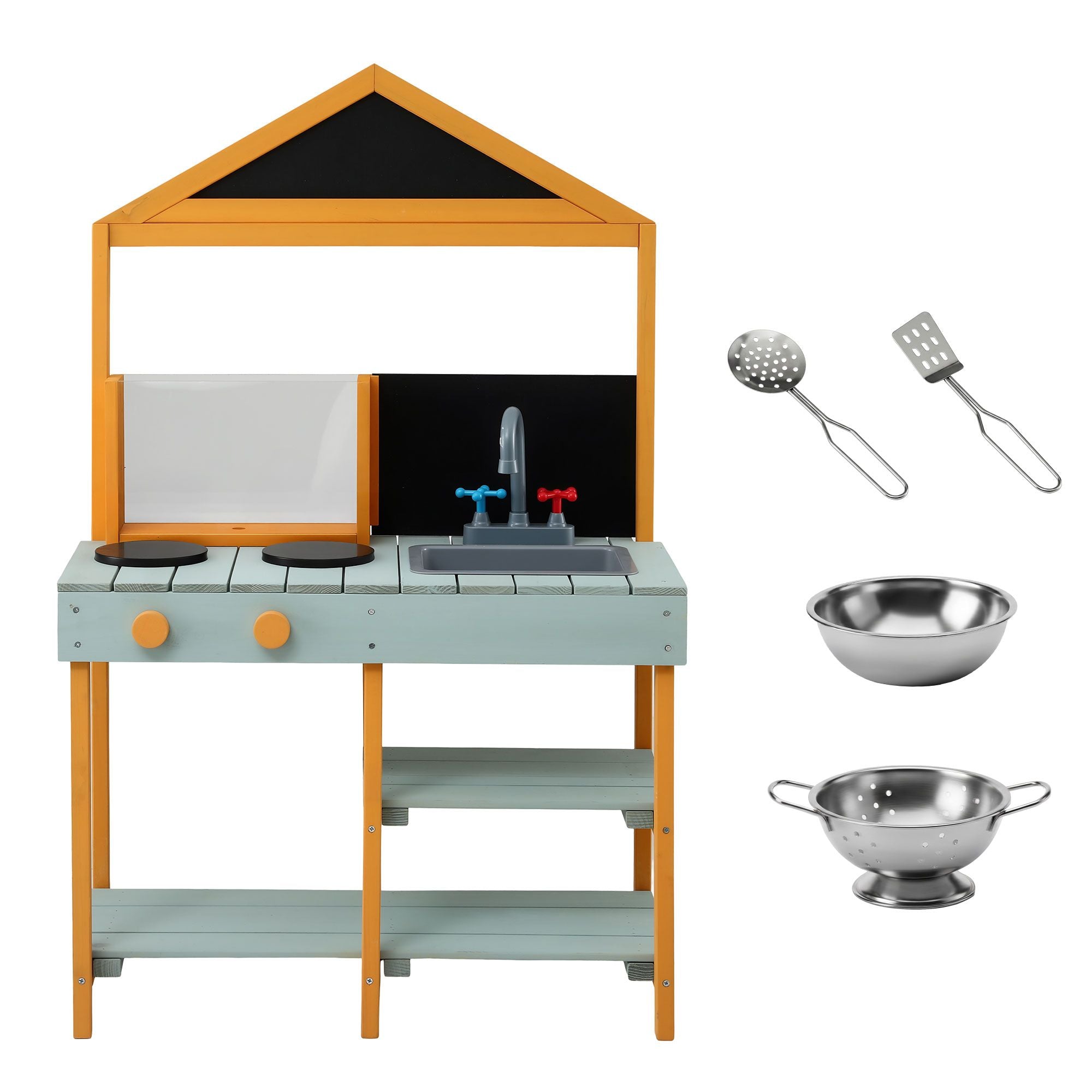 Kids Mud Kitchen Play Set with Blackboard 110cm - Multicoloured