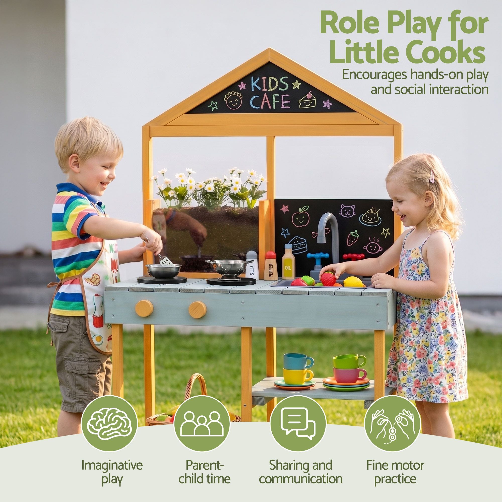 Kids Mud Kitchen Play Set with Blackboard 110cm - Multicoloured