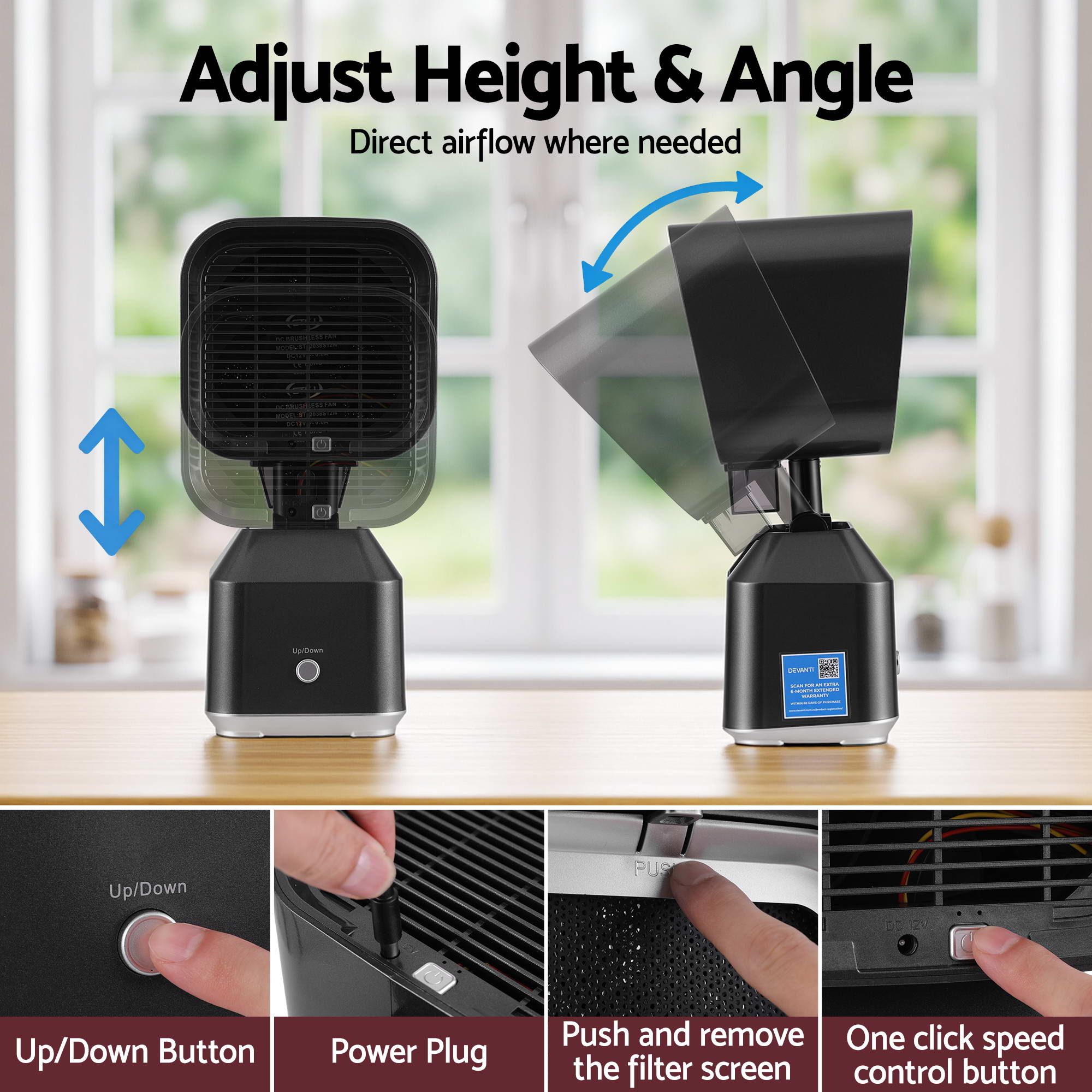 Portable Range Hood Desktop Exhaust Fan Adjustable Dual Filters Black