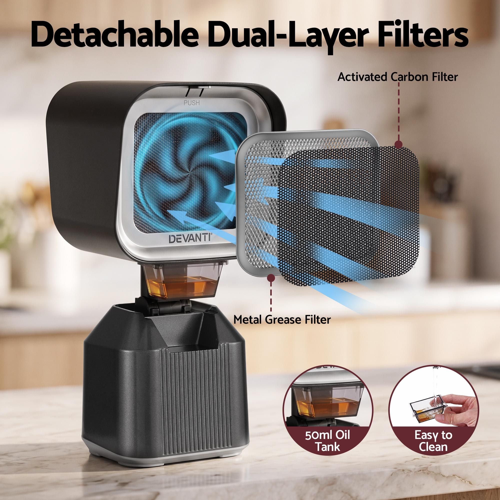 Portable Range Hood Desktop Exhaust Fan Adjustable Dual Filters Black