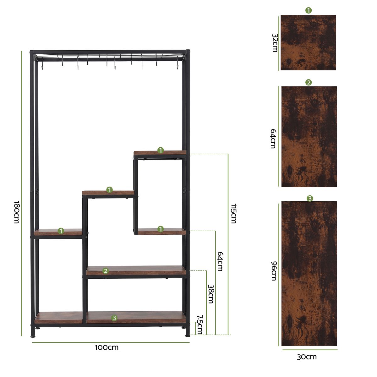 6-Tier Tall Indoor Plant Stand with Hanging Hooks and Wooden Shelves for Indoor Outdoor Use