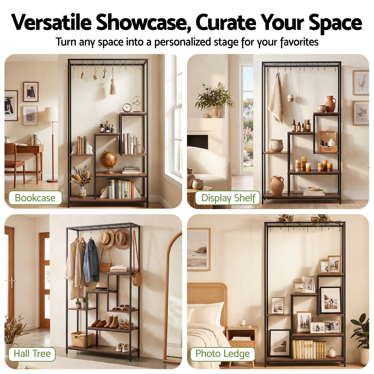 6-Tier Tall Indoor Plant Stand with Hanging Hooks and Wooden Shelves for Indoor Outdoor Use