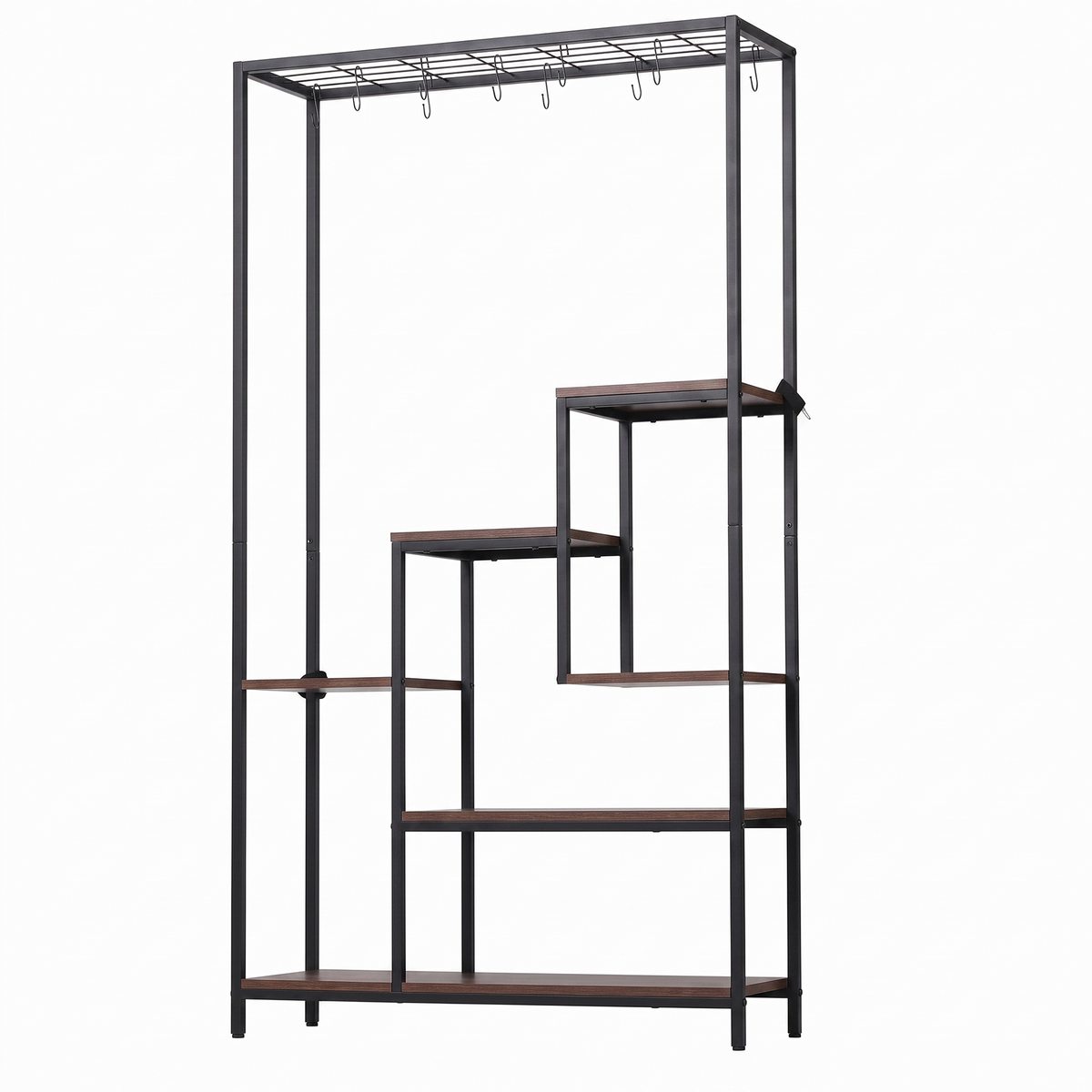 6-Tier Tall Indoor Plant Stand with Hanging Hooks and Wooden Shelves for Indoor Outdoor Use