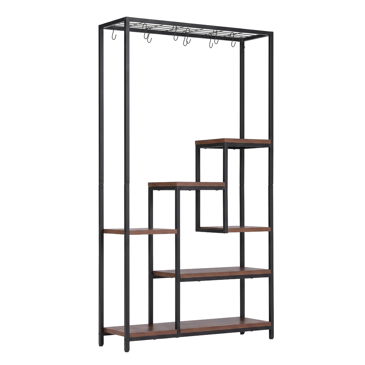 6-Tier Tall Indoor Plant Stand with Hanging Hooks and Wooden Shelves for Indoor Outdoor Use