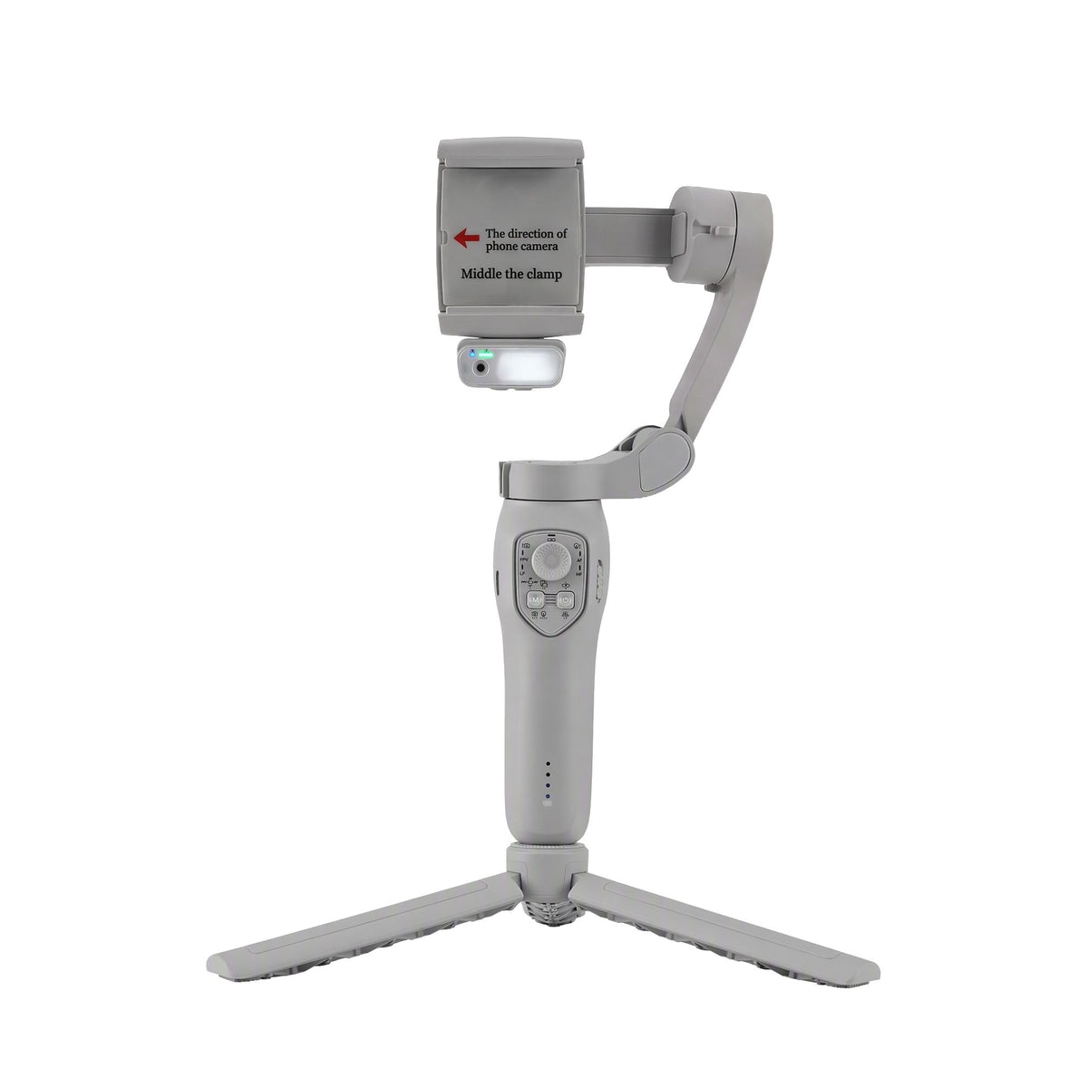 3-Axis Handheld Smartphone Gimbal Stabiliser with Tripod, AI Tracking & Fill Light - Grey