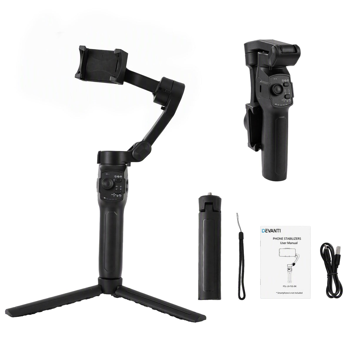 3-Axis Smartphone Gimbal Stabilizer with Tripod and Foldable Selfie Stick